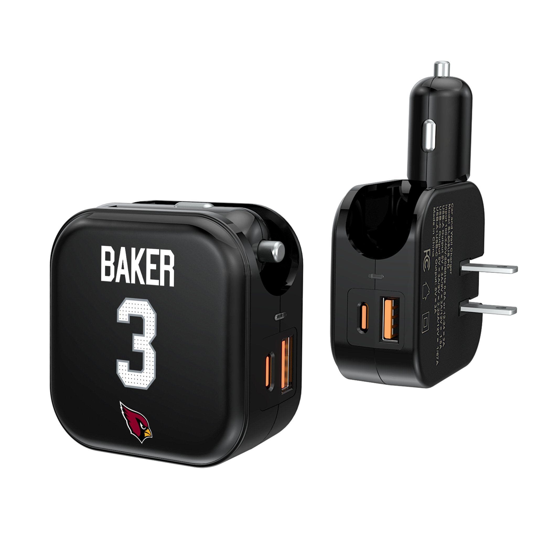 Budda Baker Arizona Cardinals 3 Ready 2 in 1 USB A/C Charger - Sports Gifts, Sports Memorabilia, Sports Collectibles, Fan Shop