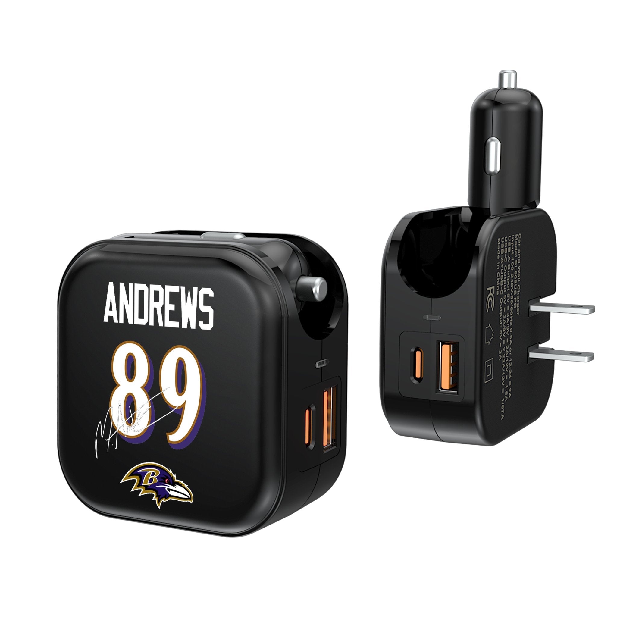 Mark Andrews Baltimore Ravens 89 Ready 2 in 1 USB A/C Charger - Sports Gifts, Sports Memorabilia, Sports Collectibles, Fan Shop
