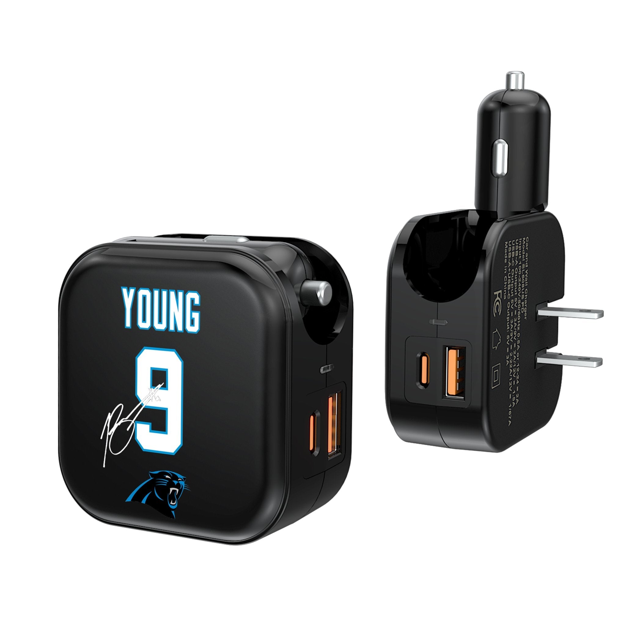 Bryce Young Carolina Panthers 9 Ready 2 in 1 USB A/C Charger - Sports Gifts, Sports Memorabilia, Sports Collectibles, Fan Shop