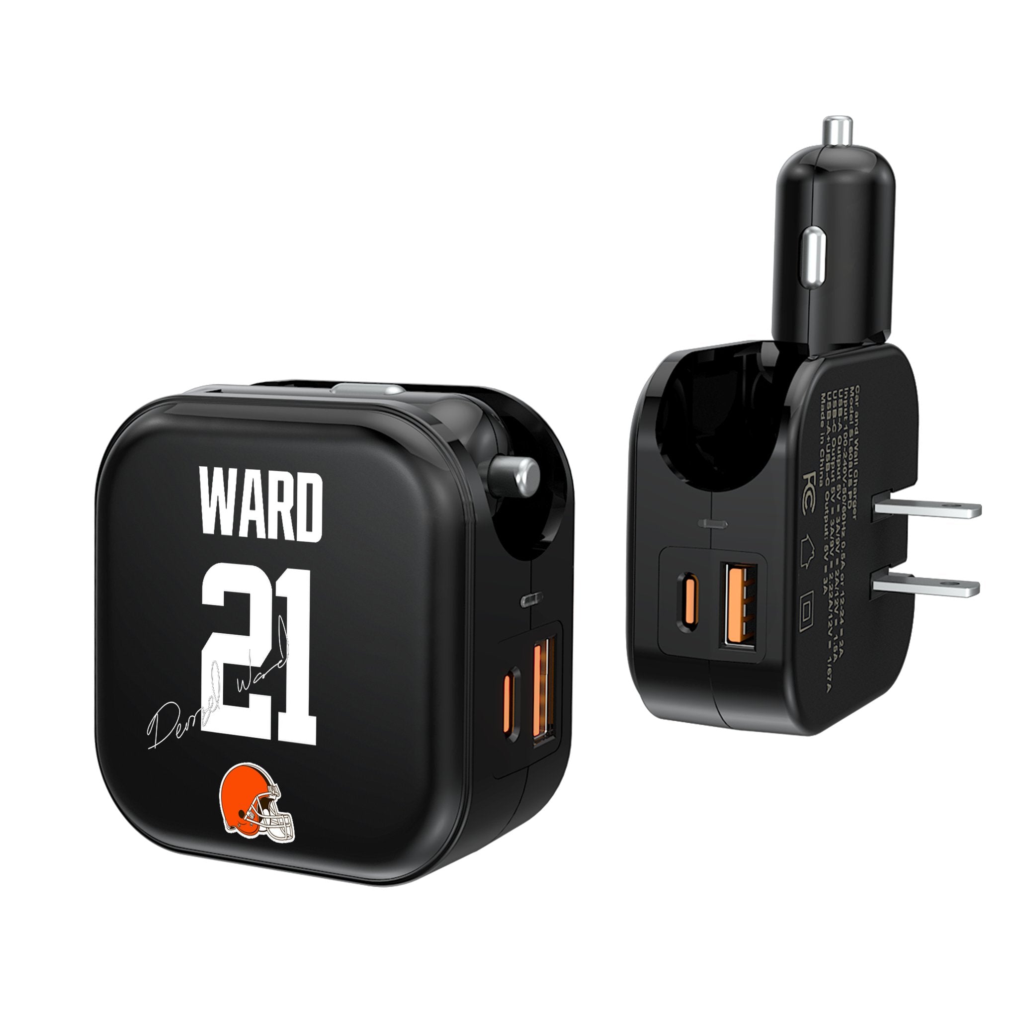 Denzel Ward Cleveland Browns 21 Ready 2 in 1 USB A/C Charger - Sports Gifts, Sports Memorabilia, Sports Collectibles, Fan Shop
