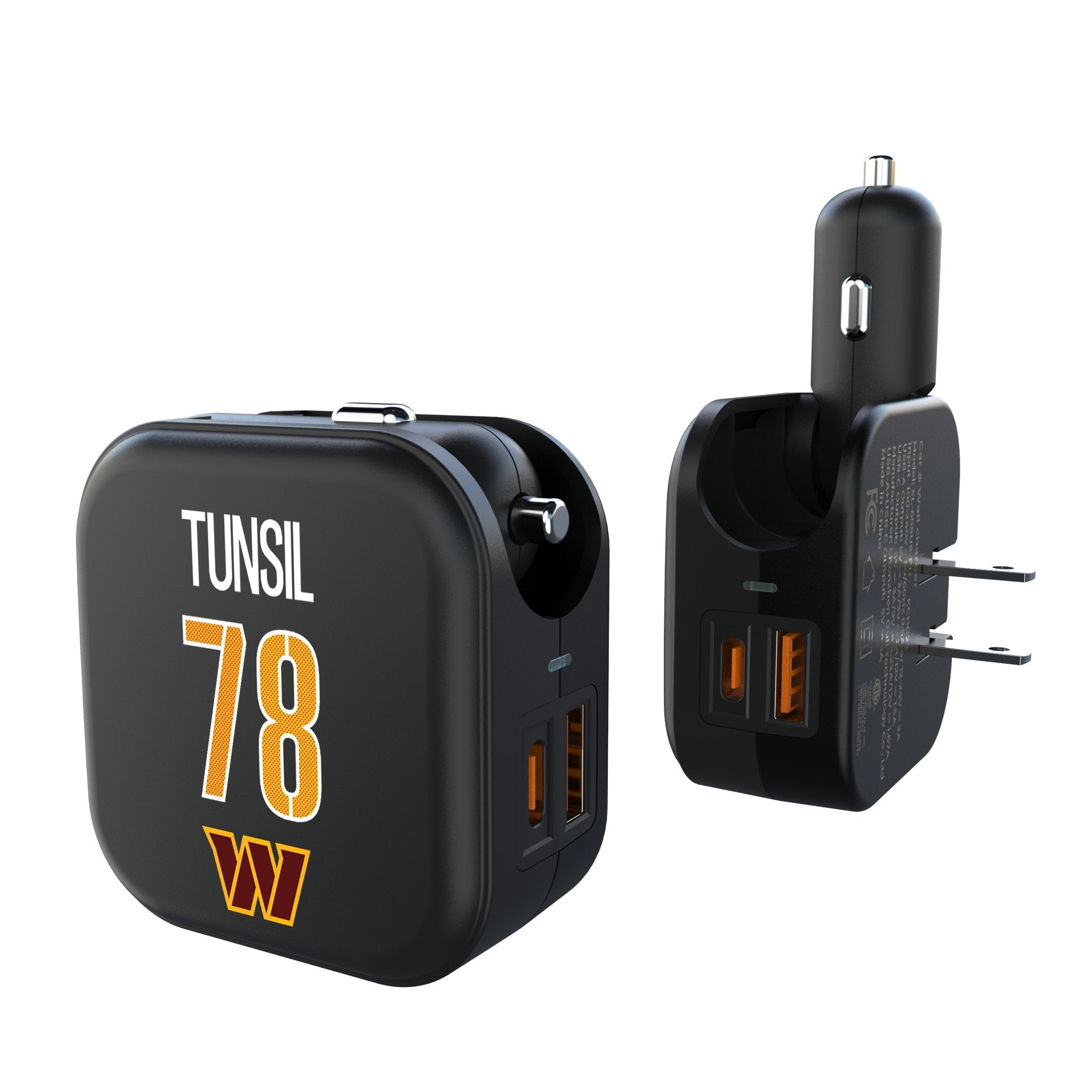 Laremy Tunsil Washington Commanders 78 Game Tactic 2 in 1 USB A/C Charger - Sports Gifts, Sports Memorabilia, Sports Collectibles, Fan Shop