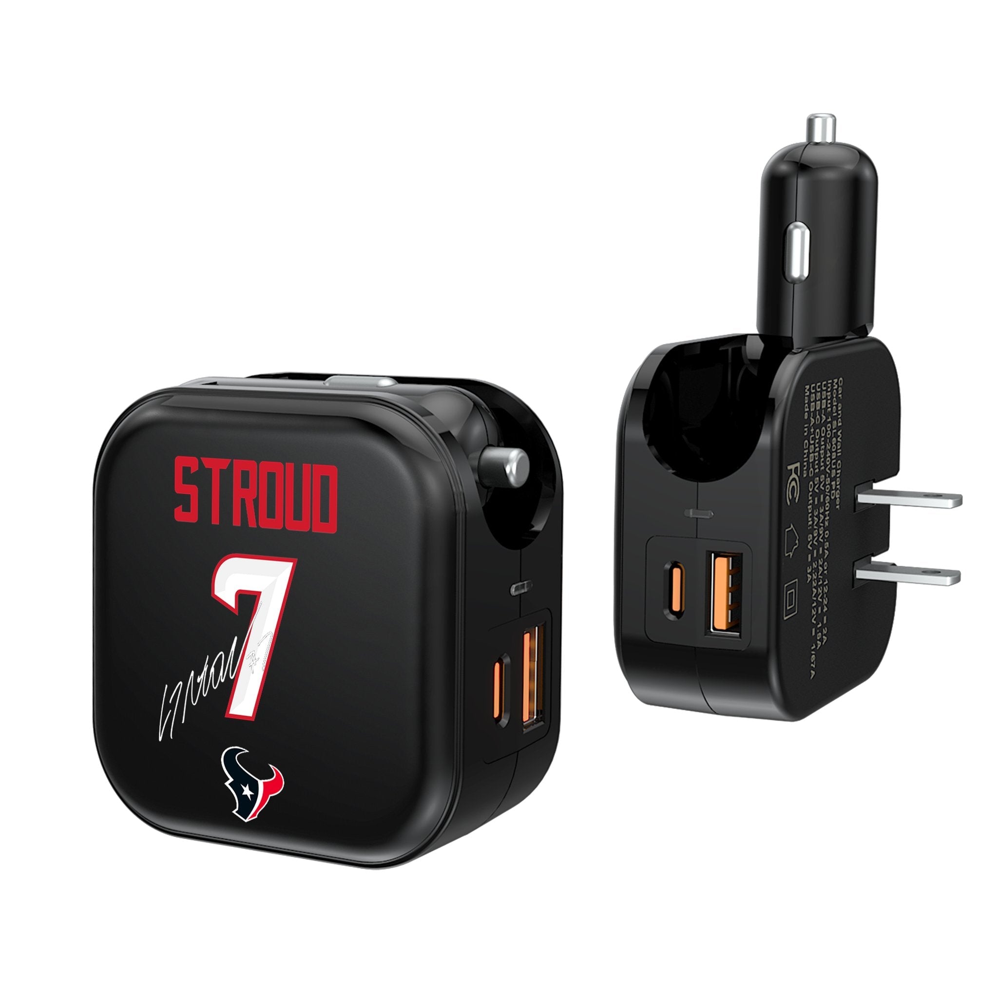C.J. Stroud Houston Texans 7 Ready 2 in 1 USB A/C Charger - Sports Gifts, Sports Memorabilia, Sports Collectibles, Fan Shop