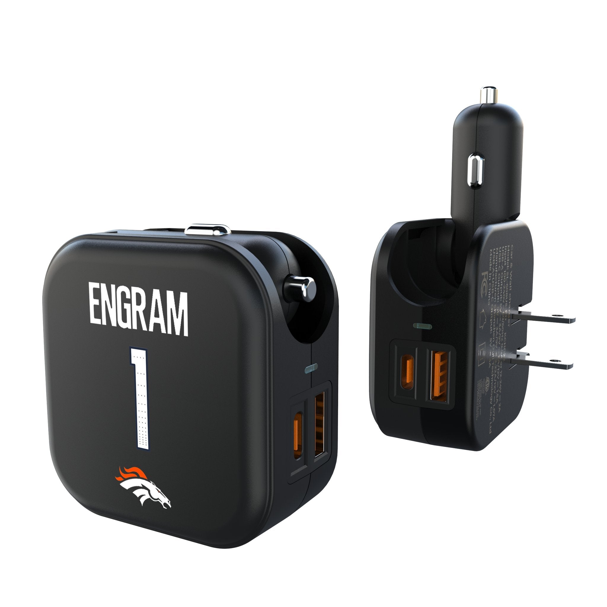 Evan Engram Denver Broncos 1 Game Tactic 2 in 1 USB A/C Charger - Sports Gifts, Sports Memorabilia, Sports Collectibles, Fan Shop