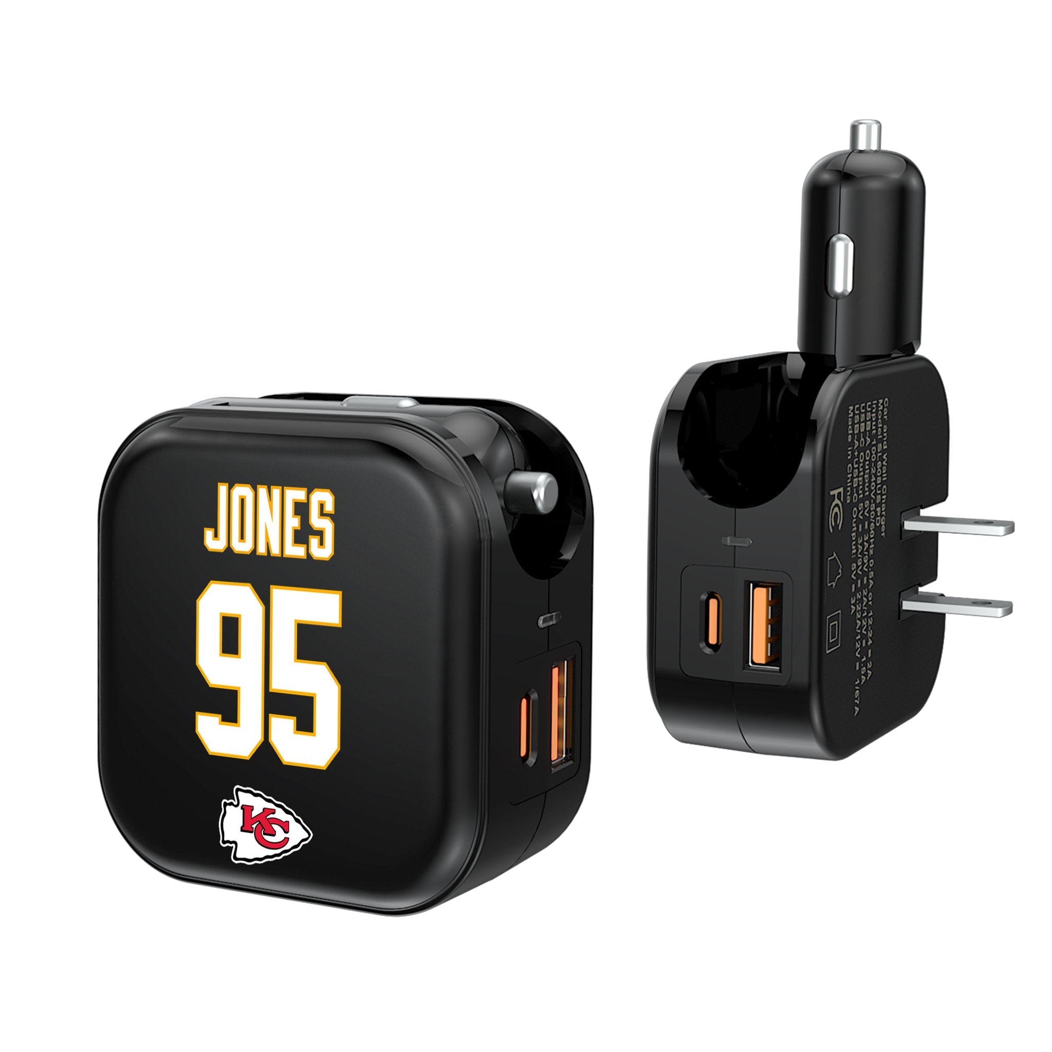 Chris Jones Kansas City Chiefs 95 Ready 2 in 1 USB A/C Charger - Sports Gifts, Sports Memorabilia, Sports Collectibles, Fan Shop