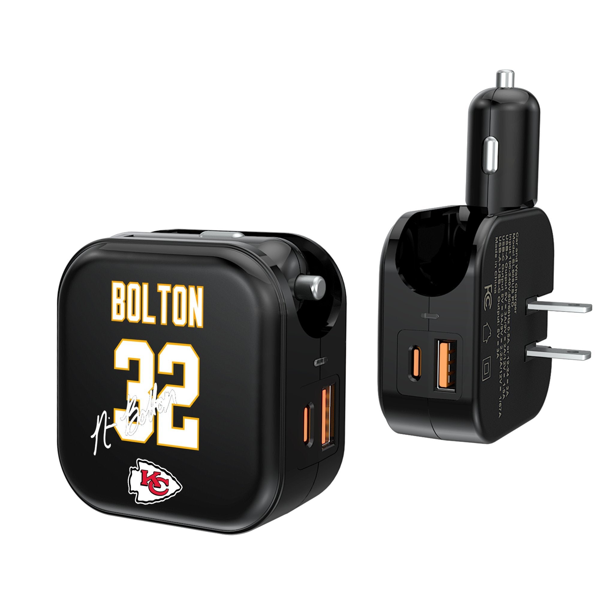 Nick Bolton Kansas City Chiefs 32 Ready 2 in 1 USB A/C Charger - Sports Gifts, Sports Memorabilia, Sports Collectibles, Fan Shop