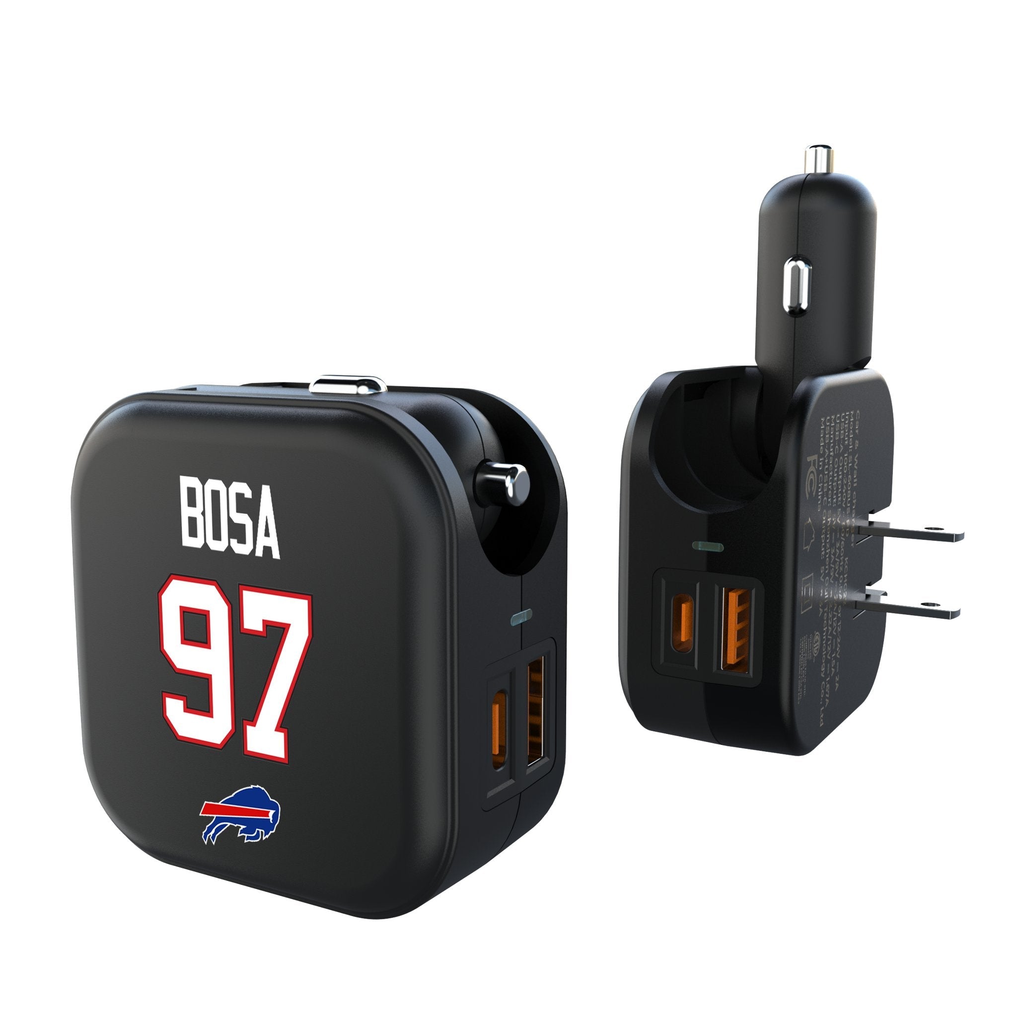 Joey Bosa Buffalo Bills 97 Game Tactic 2 in 1 USB A/C Charger - Sports Gifts, Sports Memorabilia, Sports Collectibles, Fan Shop