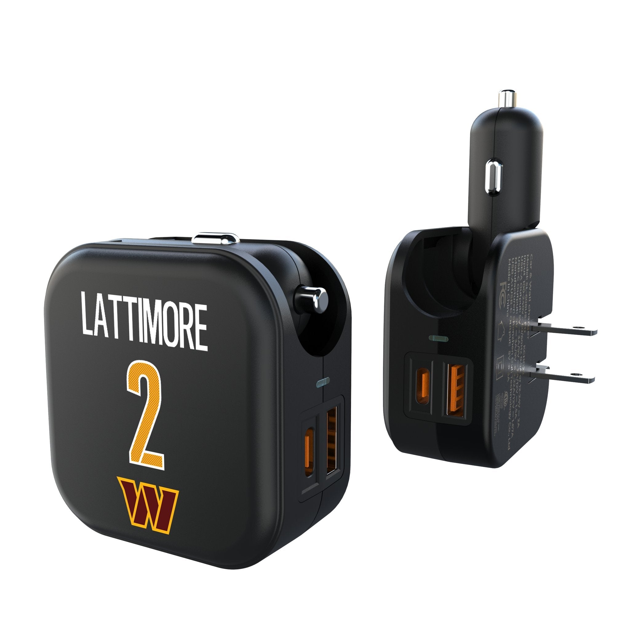 Marshon Lattimore Washington Commanders 2 Game Tactic 2 in 1 USB A/C Charger - Sports Gifts, Sports Memorabilia, Sports Collectibles, Fan Shop