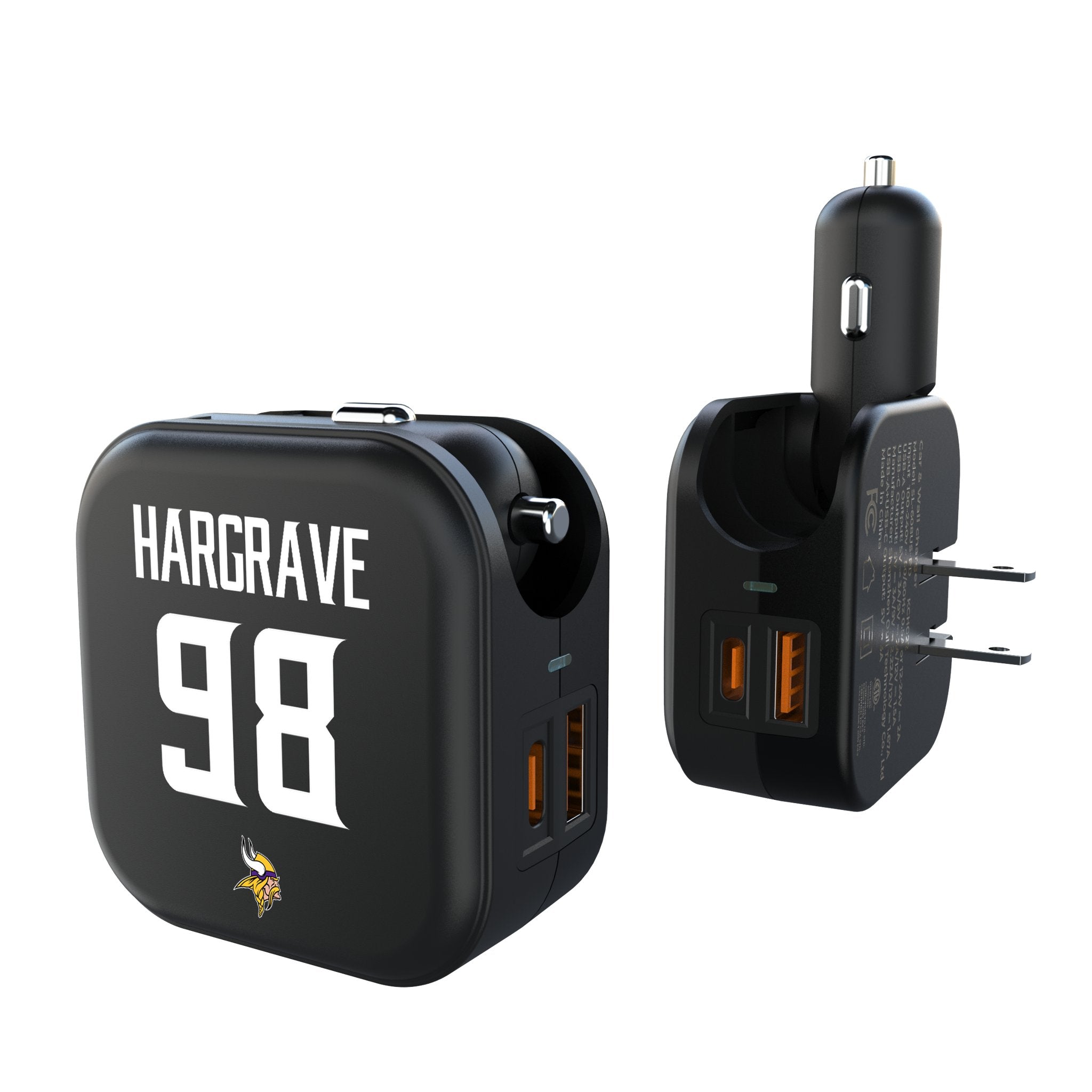 Javon Hargrave Minnesota Vikings 98 Game Tactic 2 in 1 USB A/C Charger - Sports Gifts, Sports Memorabilia, Sports Collectibles, Fan Shop