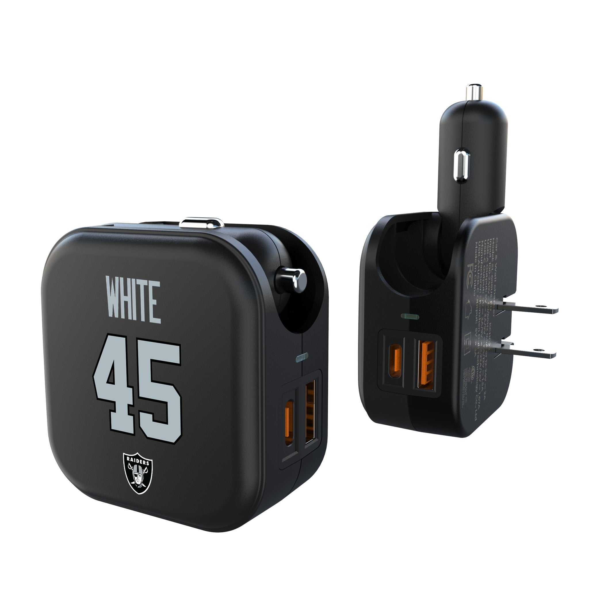 Devin White Las Vegas Raiders 45 Game Tactic 2 in 1 USB A/C Charger - Sports Gifts, Sports Memorabilia, Sports Collectibles, Fan Shop