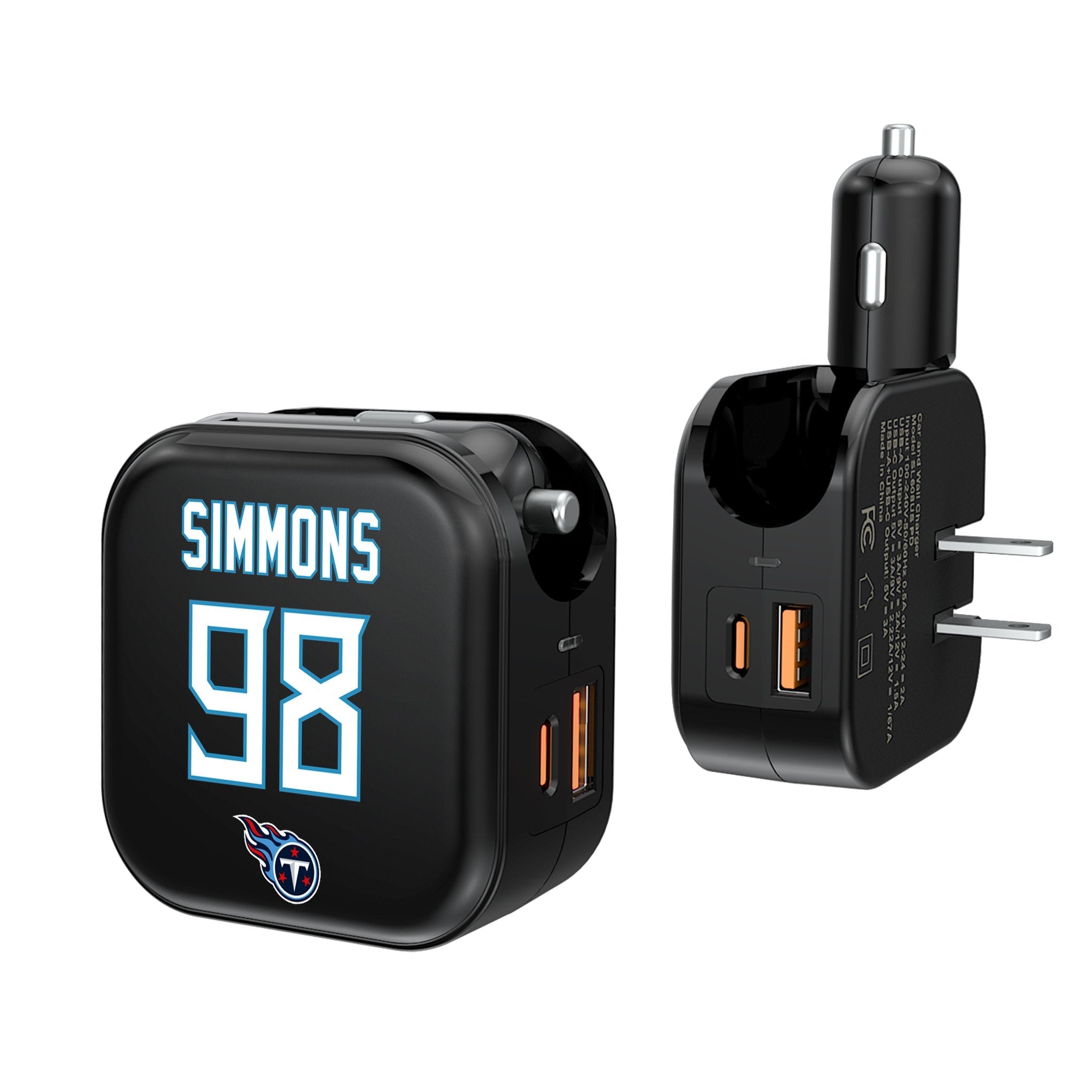 Jeffery Simmons Tennessee Titans 98 Ready 2 in 1 USB A/C Charger - Sports Gifts, Sports Memorabilia, Sports Collectibles, Fan Shop