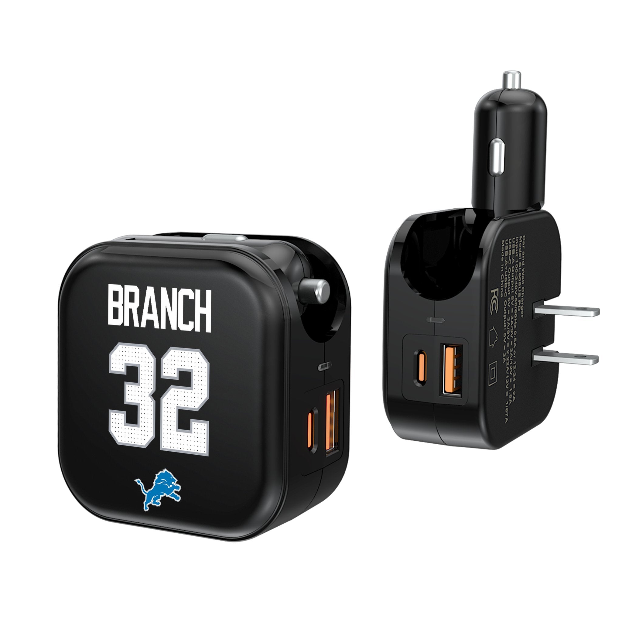 Brian Branch Detroit Lions 32 Ready 2 in 1 USB A/C Charger - Sports Gifts, Sports Memorabilia, Sports Collectibles, Fan Shop