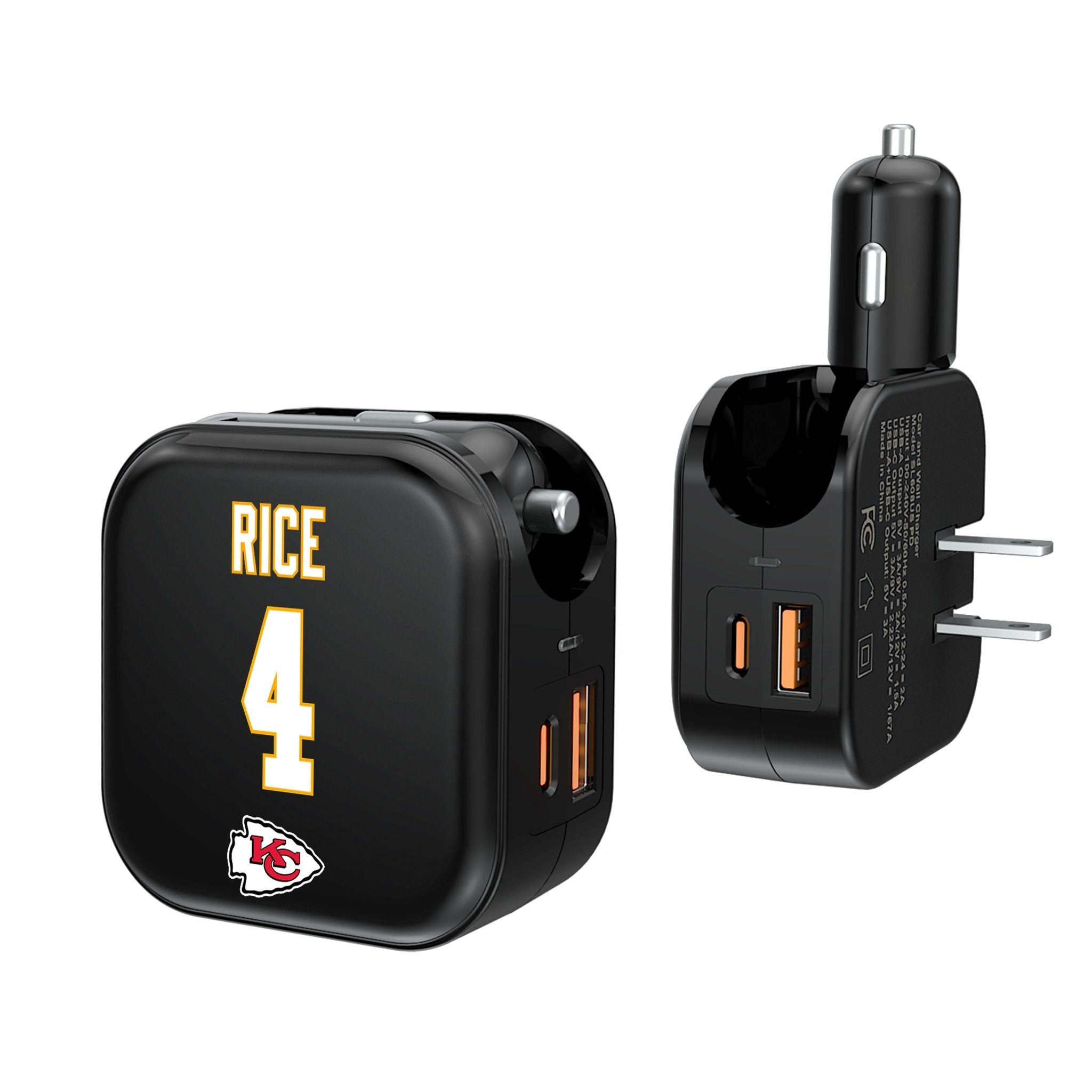 Rashee Rice Kansas City Chiefs 4 Ready 2 in 1 USB A/C Charger - Sports Gifts, Sports Memorabilia, Sports Collectibles, Fan Shop