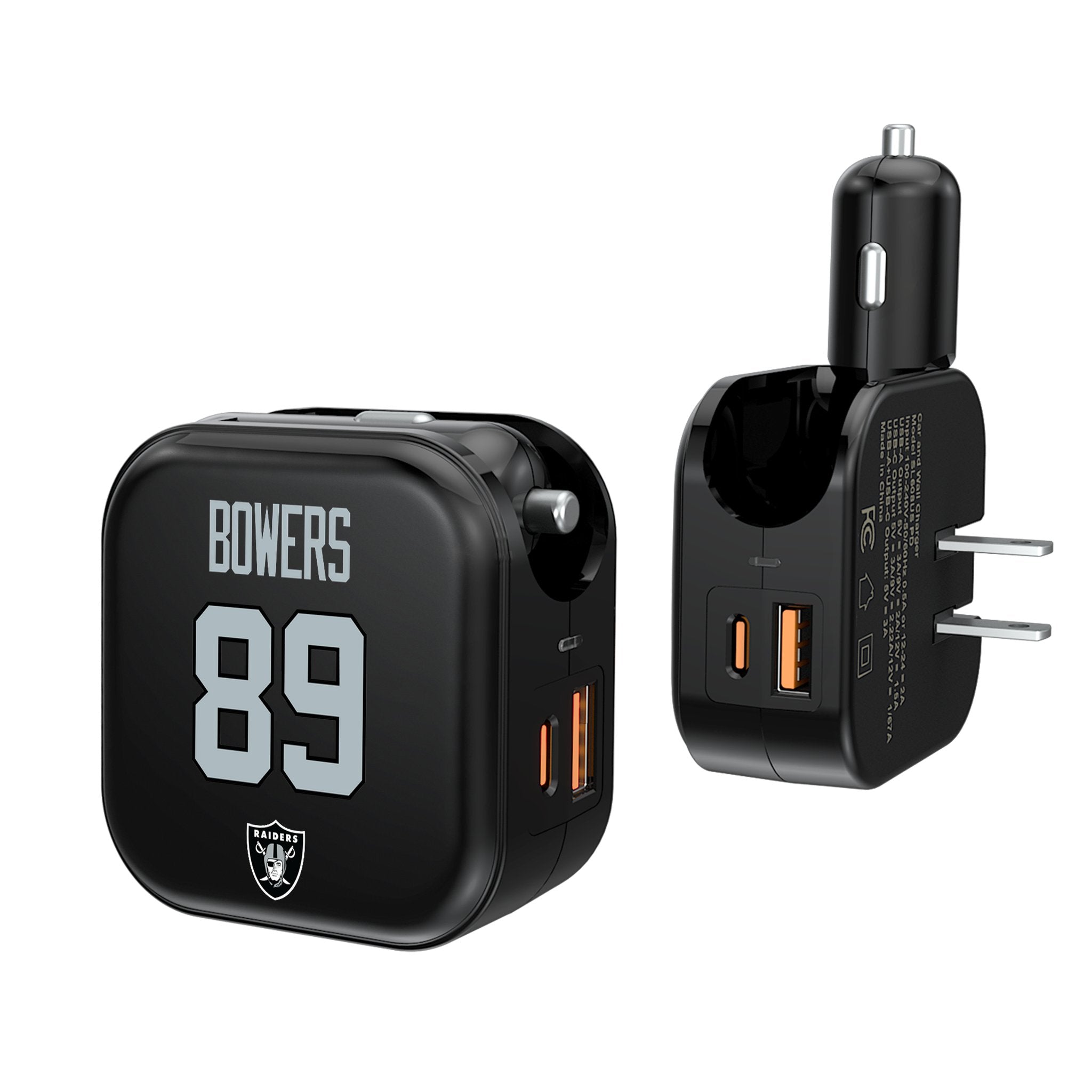 Brock Bowers Las Vegas Raiders 89 Ready 2 in 1 USB A/C Charger - Sports Gifts, Sports Memorabilia, Sports Collectibles, Fan Shop