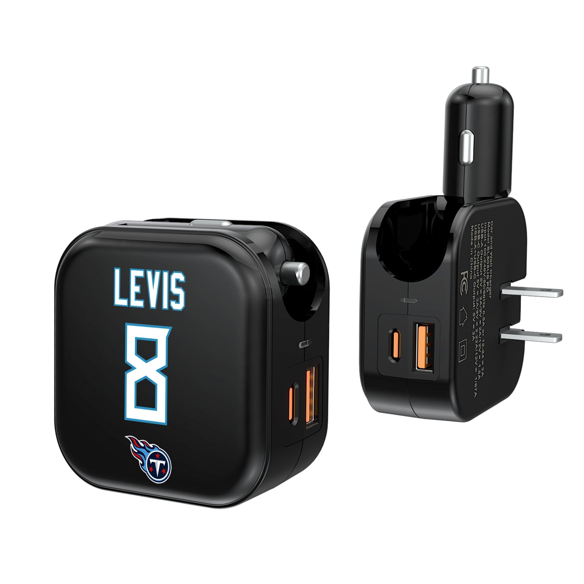 Will Levis Tennessee Titans 8 Ready 2 in 1 USB A/C Charger - Sports Gifts, Sports Memorabilia, Sports Collectibles, Fan Shop