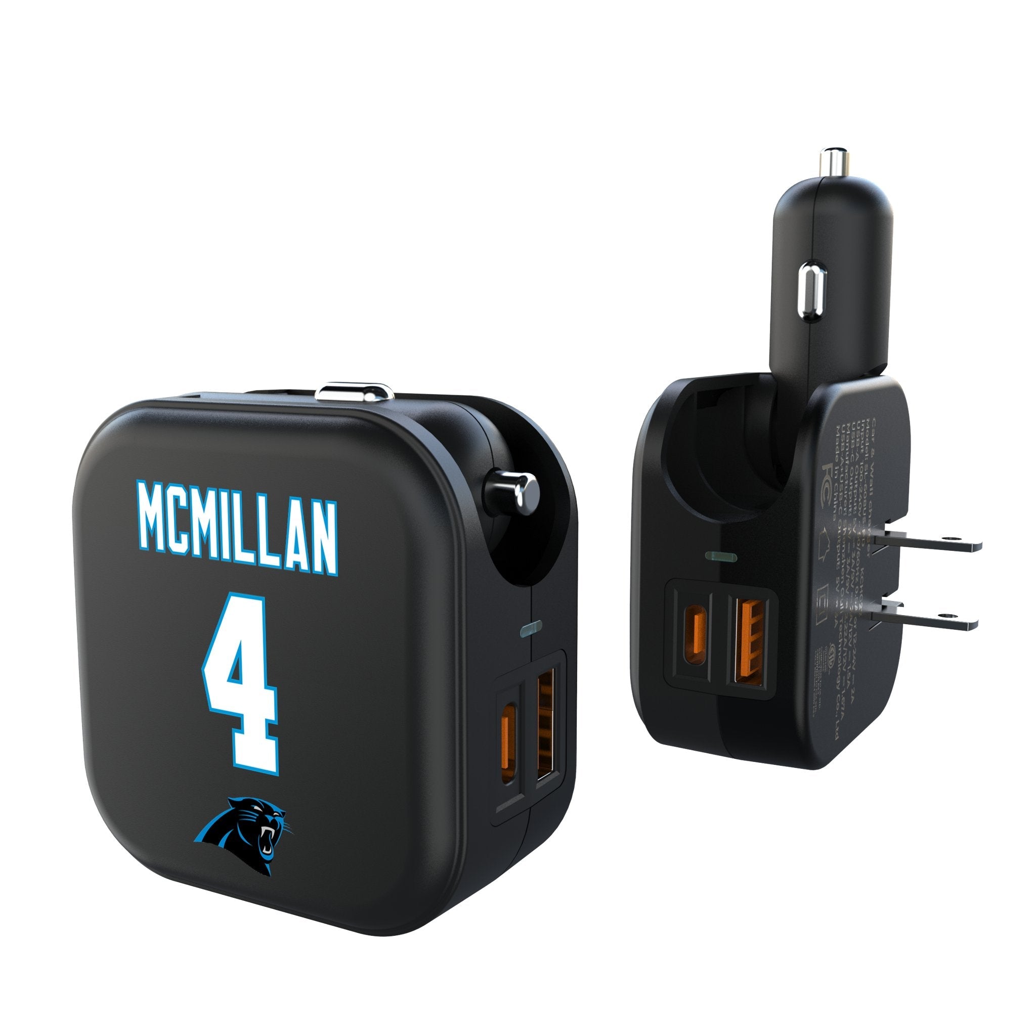 Tetairoa McMillan Carolina Panthers 4 Game Tactic 2 in 1 USB A/C Charger - Sports Gifts, Sports Memorabilia, Sports Collectibles, Fan Shop