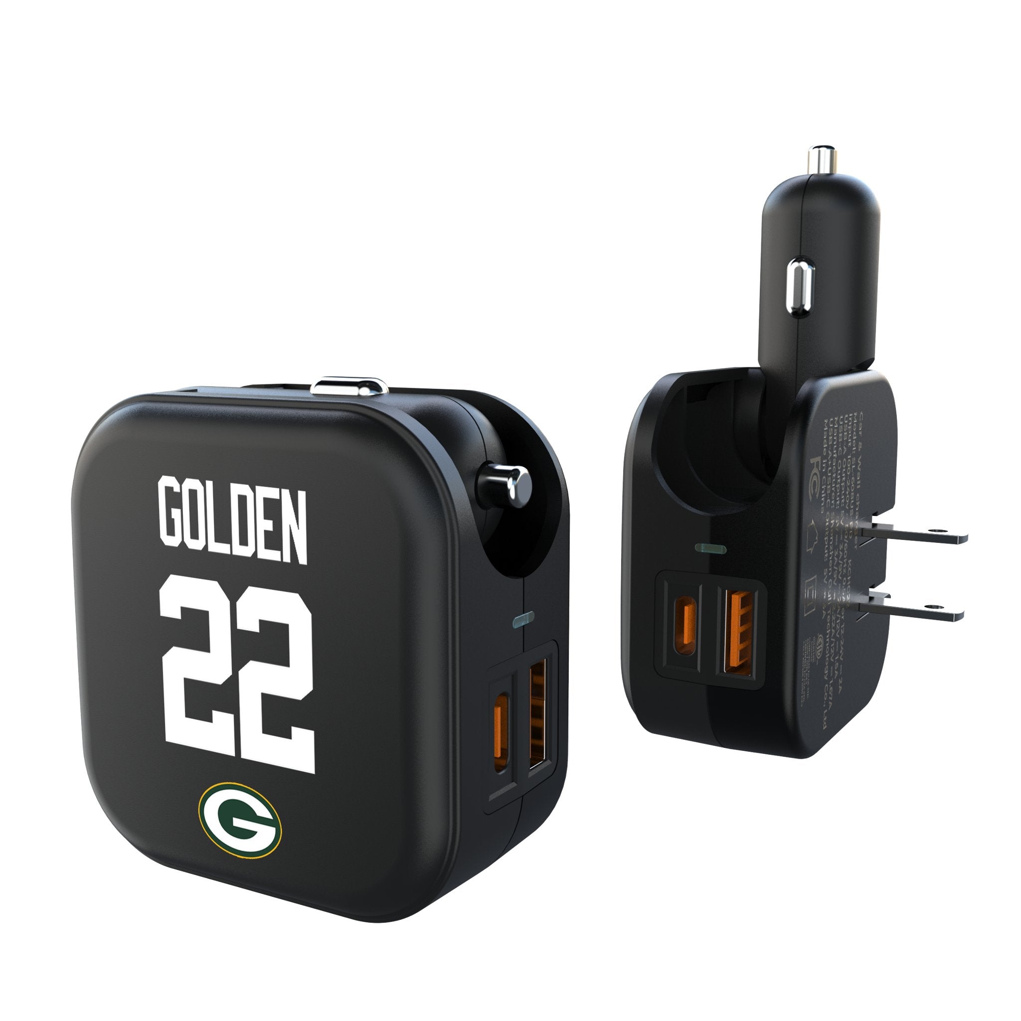 Matthew Golden Green Bay Packers 22 Game Tactic 2 in 1 USB A/C Charger - Sports Gifts, Sports Memorabilia, Sports Collectibles, Fan Shop