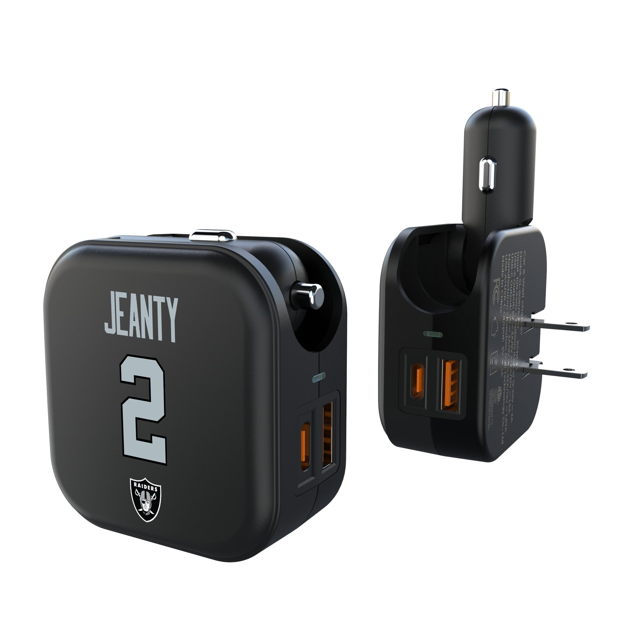 Ashton Jeanty Las Vegas Raiders 2 Game Tactic 2 in 1 USB A/C Charger - Sports Gifts, Sports Memorabilia, Sports Collectibles, Fan Shop