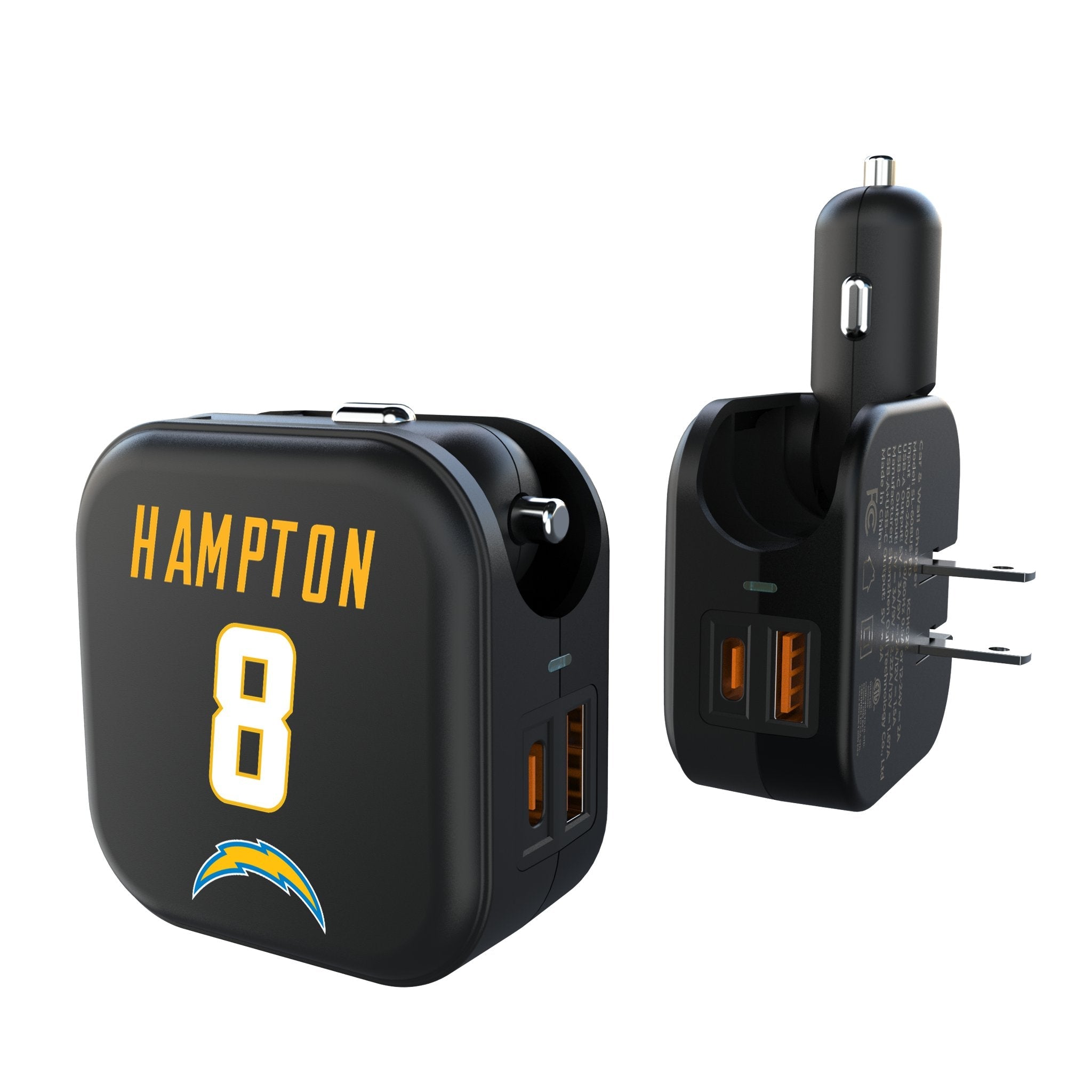 Omarion Hampton Los Angeles Chargers 8 Game Tactic 2 in 1 USB A/C Charger - Sports Gifts, Sports Memorabilia, Sports Collectibles, Fan Shop