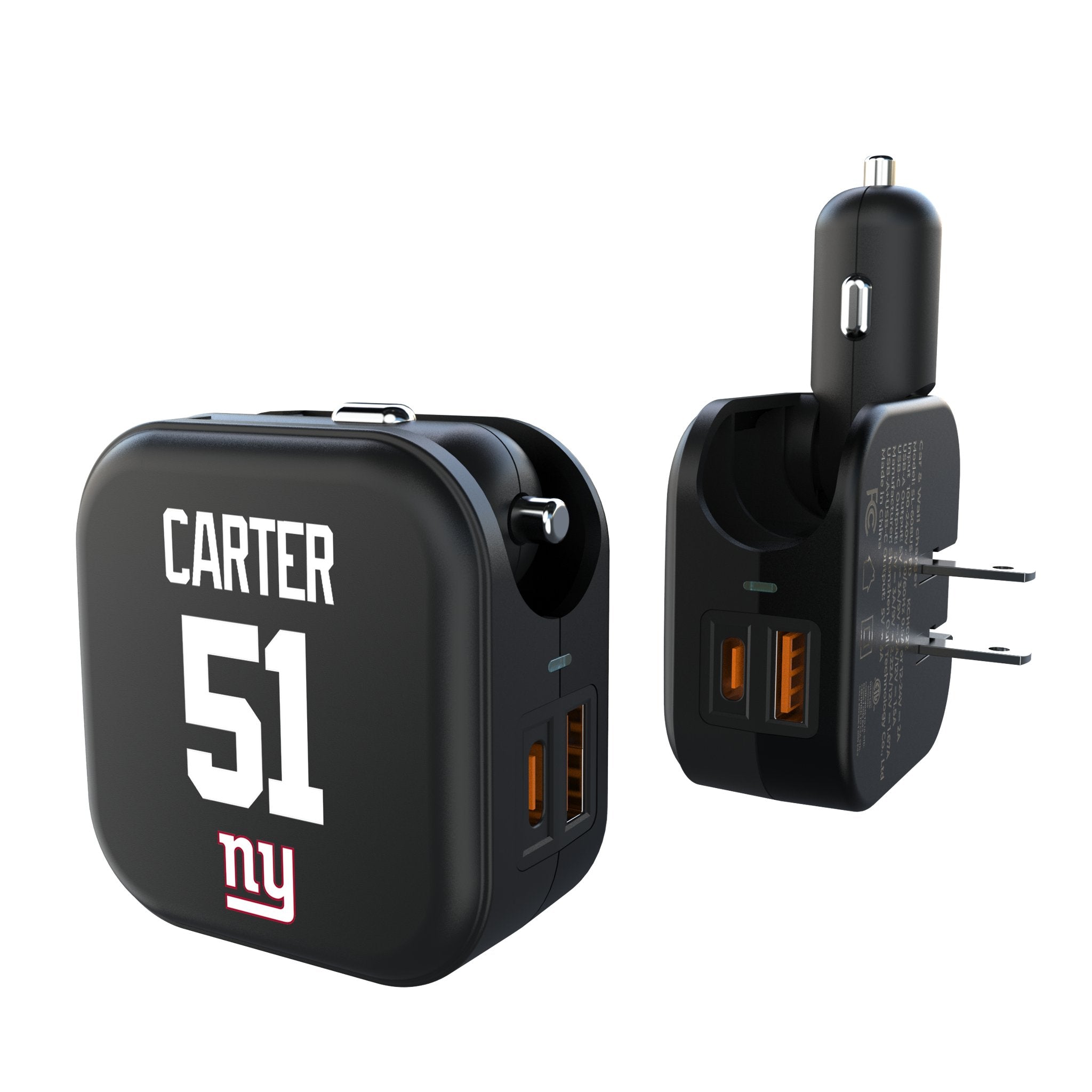 Abdul Carter New York Giants 51 Game Tactic 2 in 1 USB A/C Charger - Sports Gifts, Sports Memorabilia, Sports Collectibles, Fan Shop