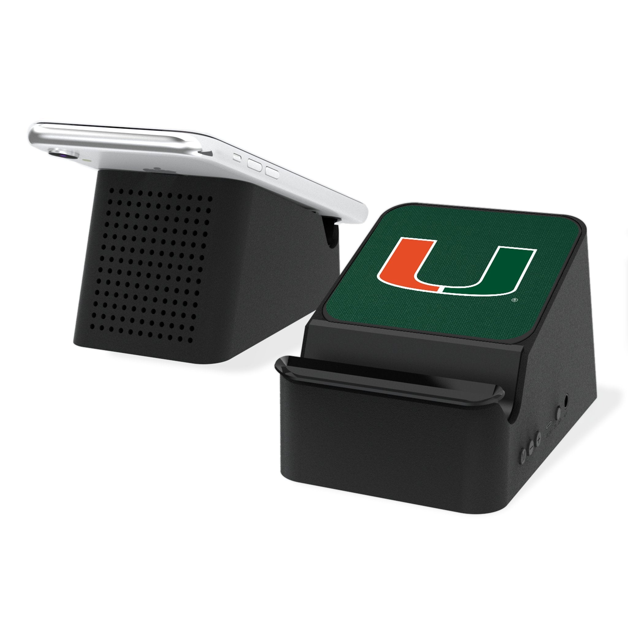 University of Miami Hurricanes Solid Wireless Charging Station and Bluetooth Speaker - Sports Gifts, Sports Memorabilia, Sports Collectibles, Fan Shop