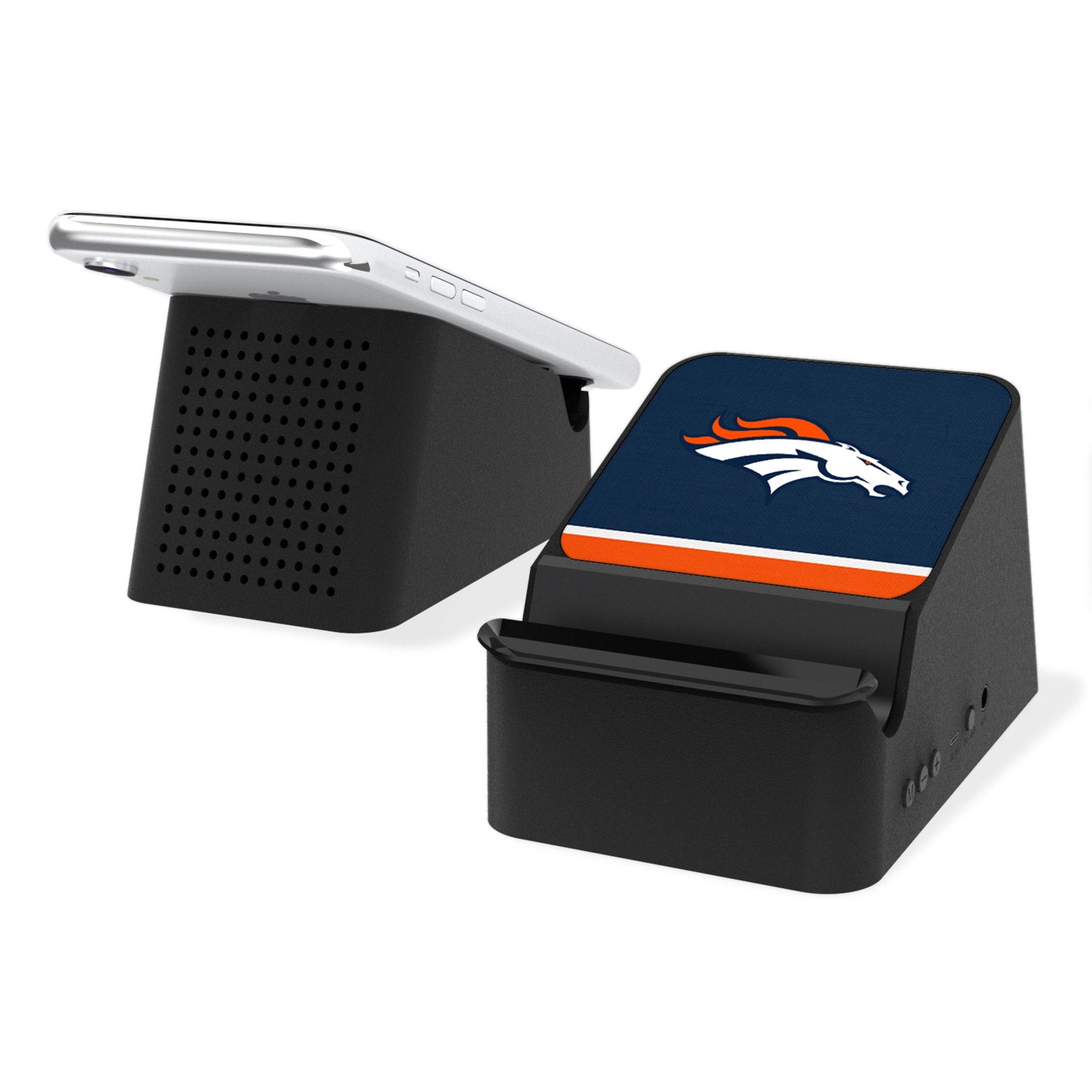 Denver Broncos Stripe Wireless Charging Station and Bluetooth Speaker - Sports Gifts, Sports Memorabilia, Sports Collectibles, Fan Shop