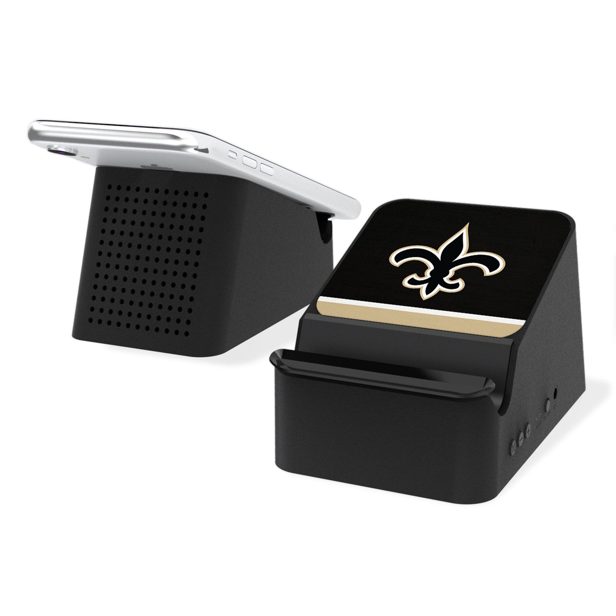 New Orleans Saints Stripe Wireless Charging Station and Bluetooth Speaker - Sports Gifts, Sports Memorabilia, Sports Collectibles, Fan Shop