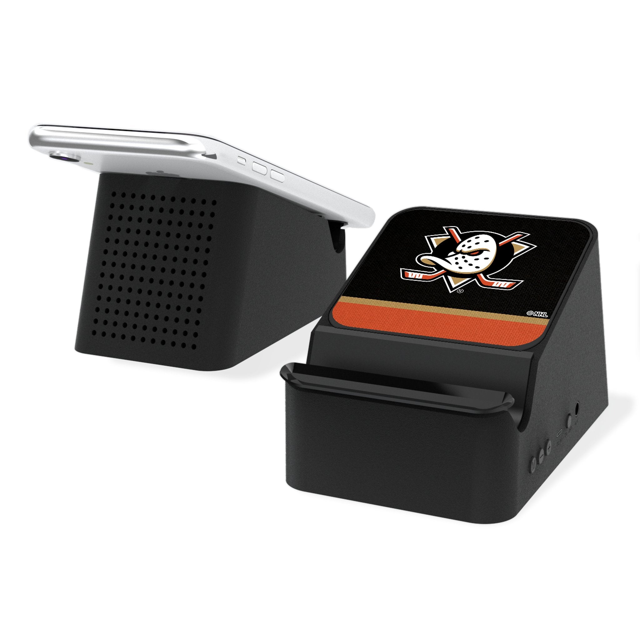 Anaheim Ducks Stripe Wireless Charging Station and Bluetooth Speaker - Sports Gifts, Sports Memorabilia, Sports Collectibles, Fan Shop