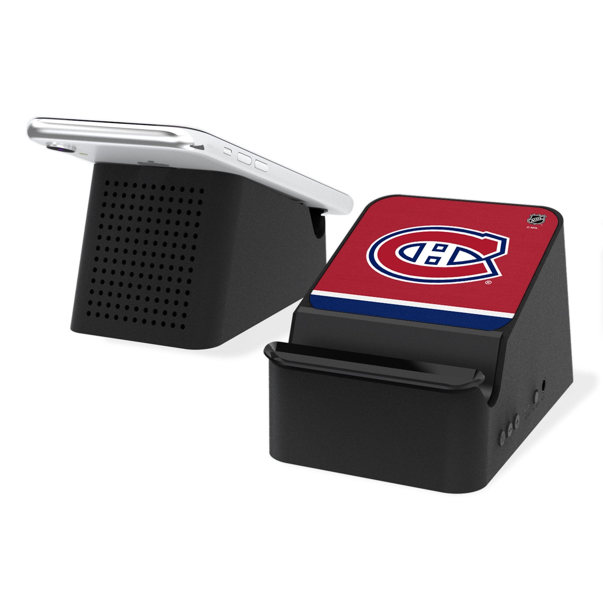 Montreal Canadiens Stripe Wireless Charging Station and Bluetooth Speaker - Sports Gifts, Sports Memorabilia, Sports Collectibles, Fan Shop