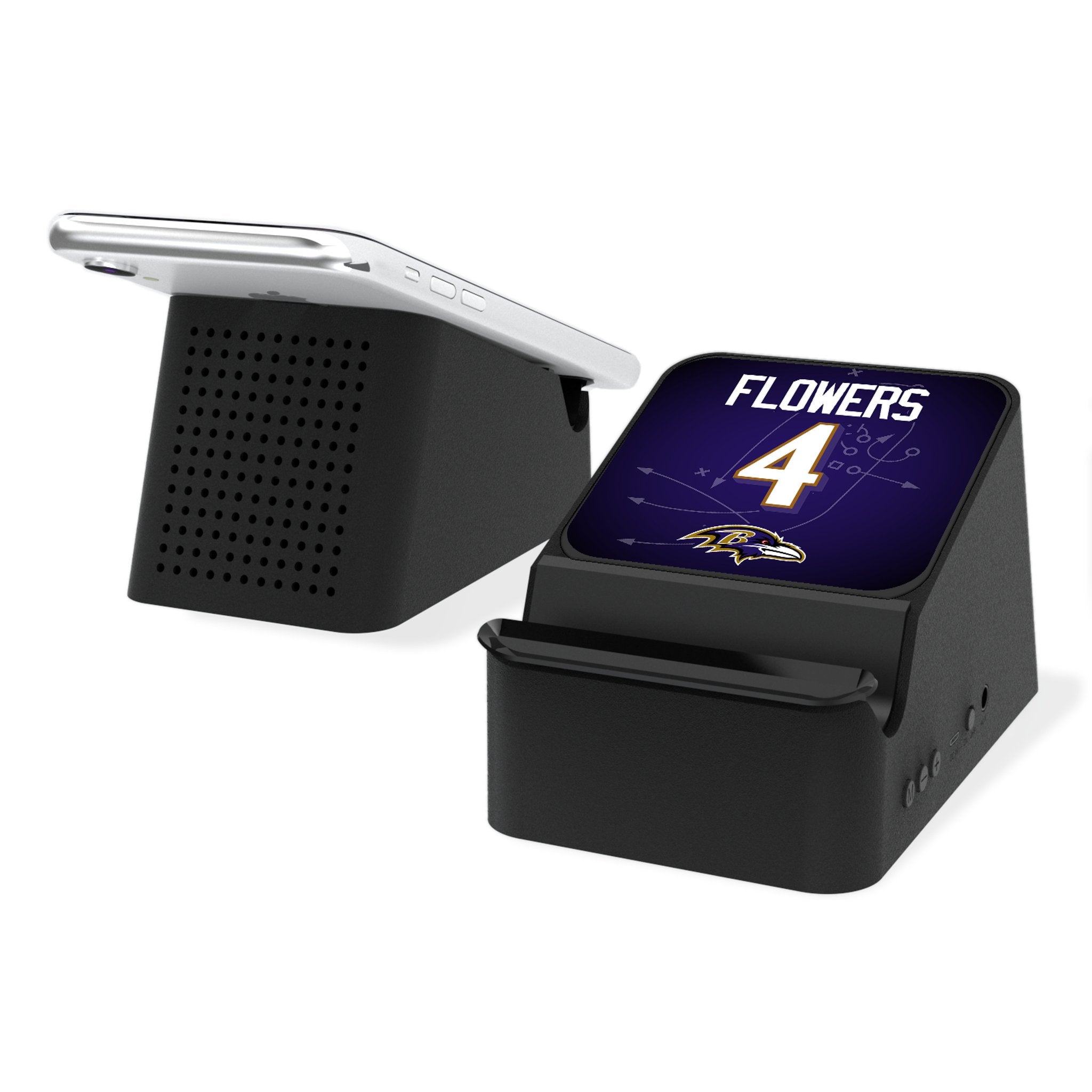 Zay Flowers Baltimore Ravens 4 Ready Wireless Charging Station and Bluetooth Speaker - Sports Gifts, Sports Memorabilia, Sports Collectibles, Fan Shop