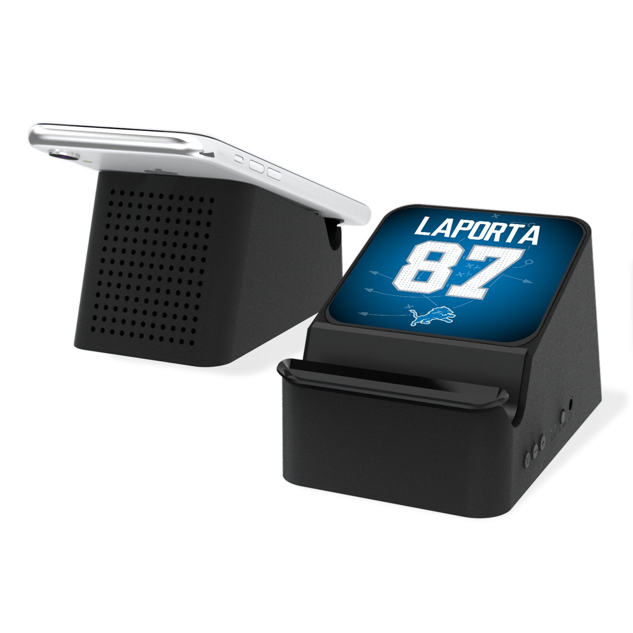 Sam LaPorta Detroit Lions 87 Ready Wireless Charging Station and Bluetooth Speaker - Sports Gifts, Sports Memorabilia, Sports Collectibles, Fan Shop