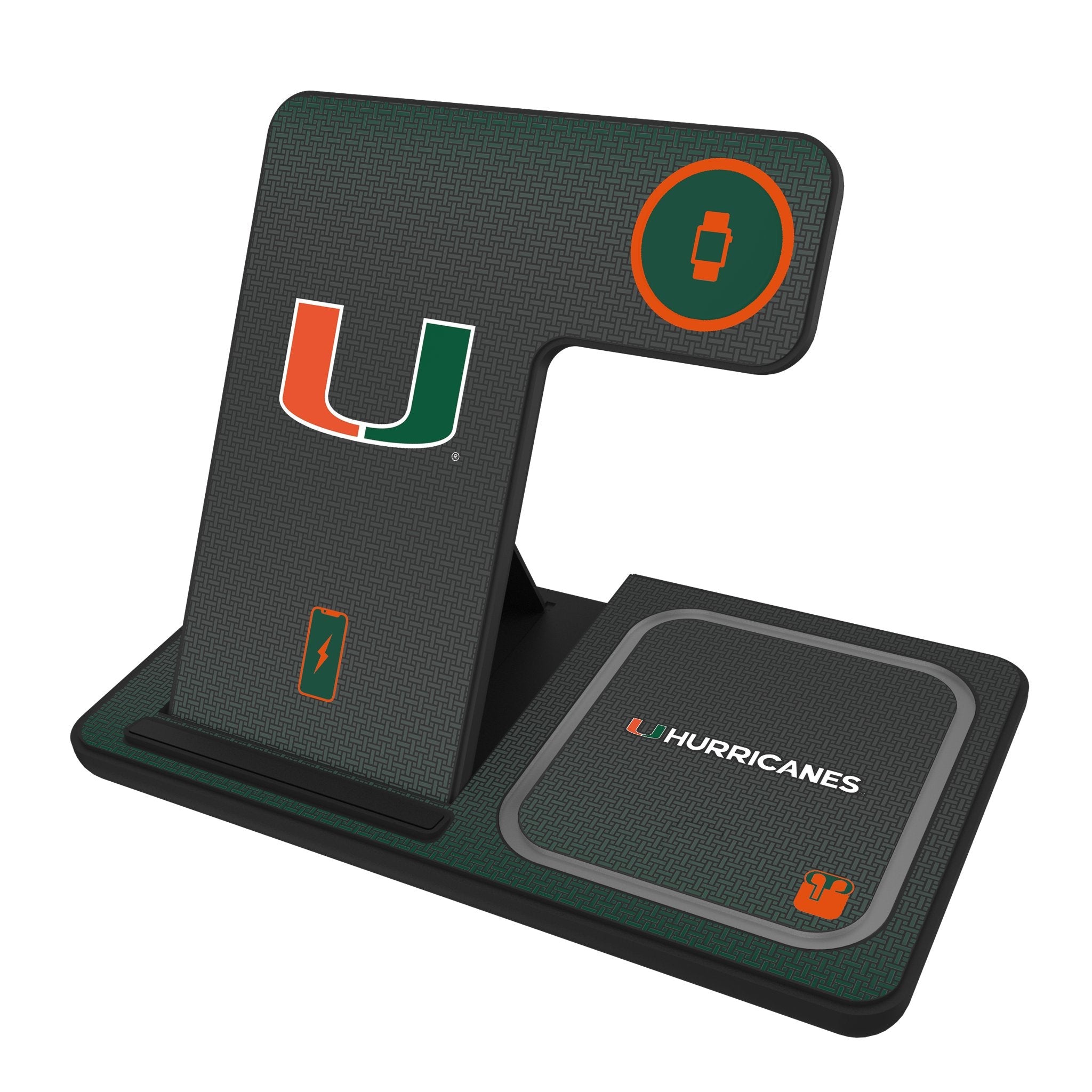 University of Miami Hurricanes Linen 3 in 1 Charging Station - Sports Gifts, Sports Memorabilia, Sports Collectibles, Fan Shop