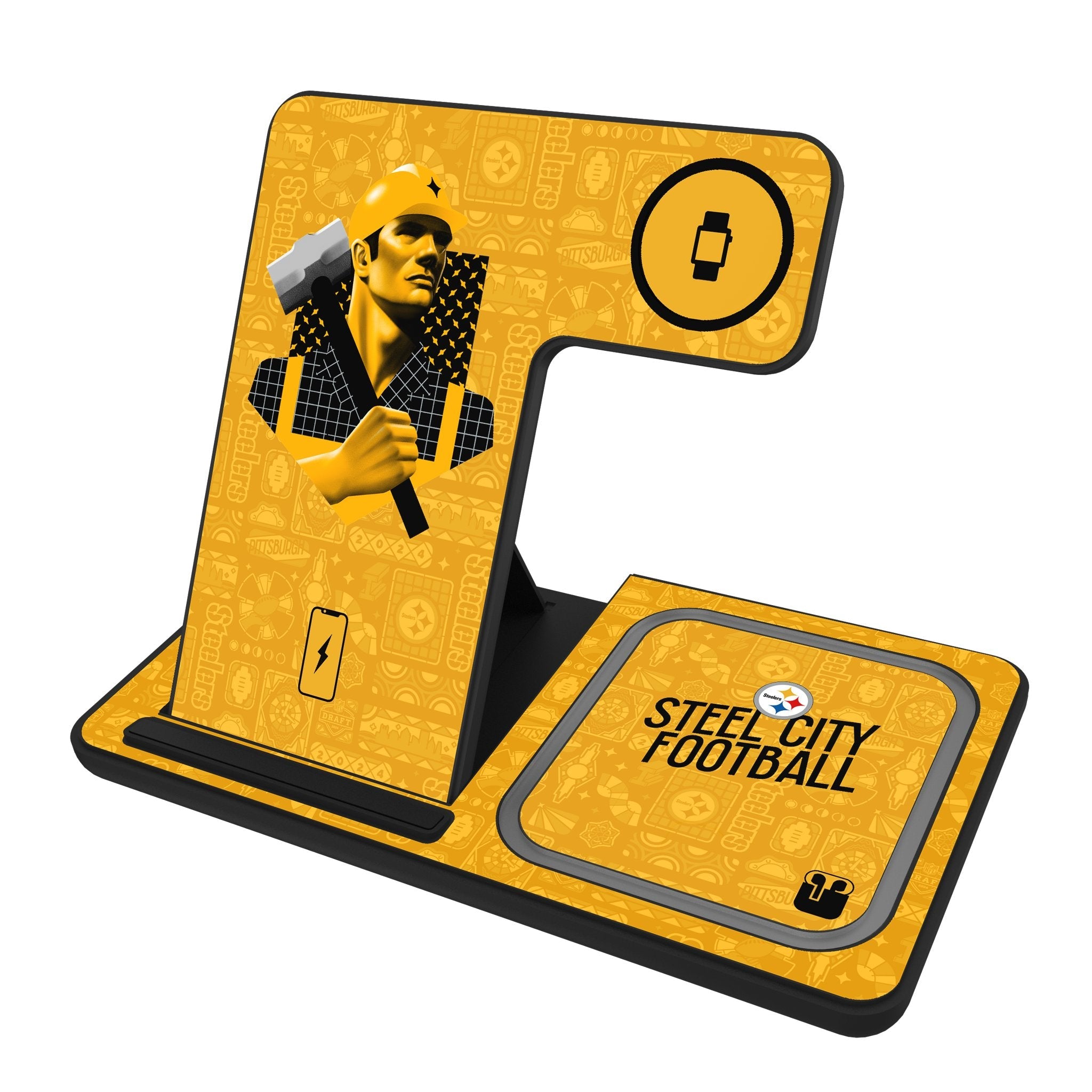 Pittsburgh Steelers 2024 Illustrated Limited Edition 3 in 1 Charging Station - Sports Gifts, Sports Memorabilia, Sports Collectibles, Fan Shop