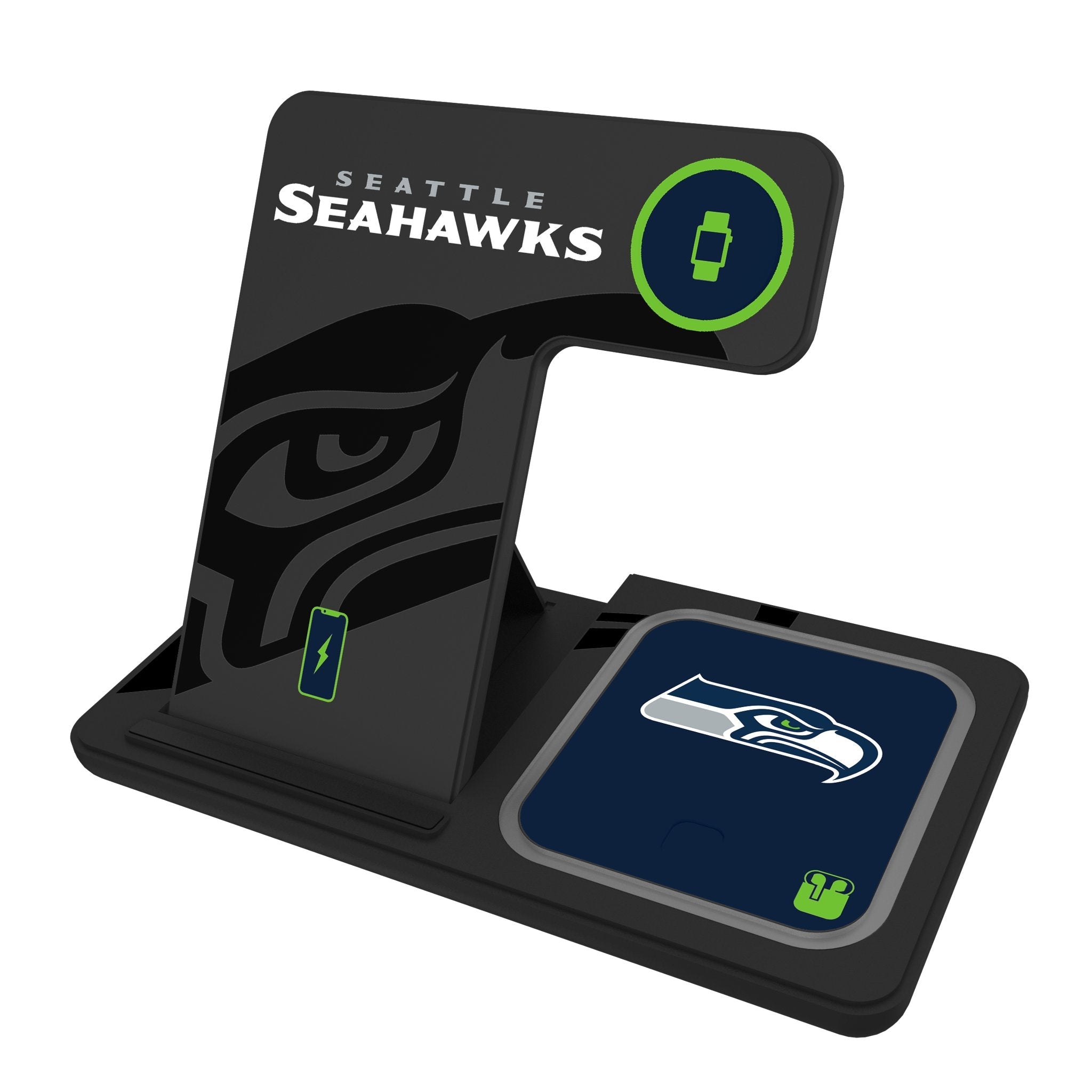 Seattle Seahawks Monocolor Tilt 3 in 1 Charging Station - Sports Gifts, Sports Memorabilia, Sports Collectibles, Fan Shop