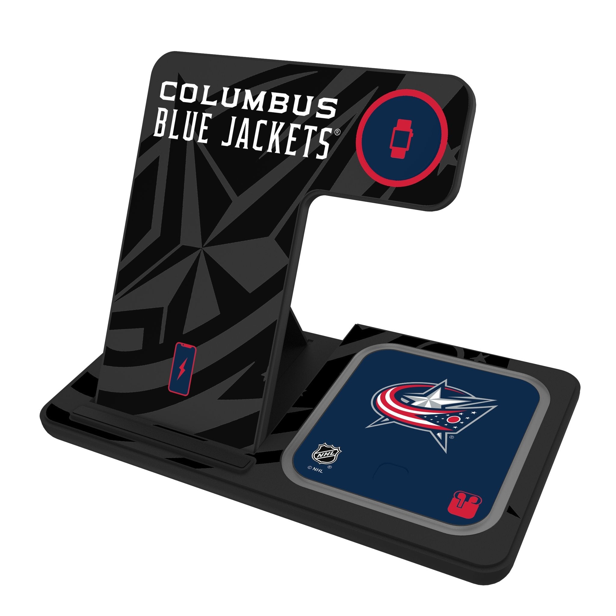Columbus Blue Jackets Monocolor Tilt 3 in 1 Charging Station - Sports Gifts, Sports Memorabilia, Sports Collectibles, Fan Shop