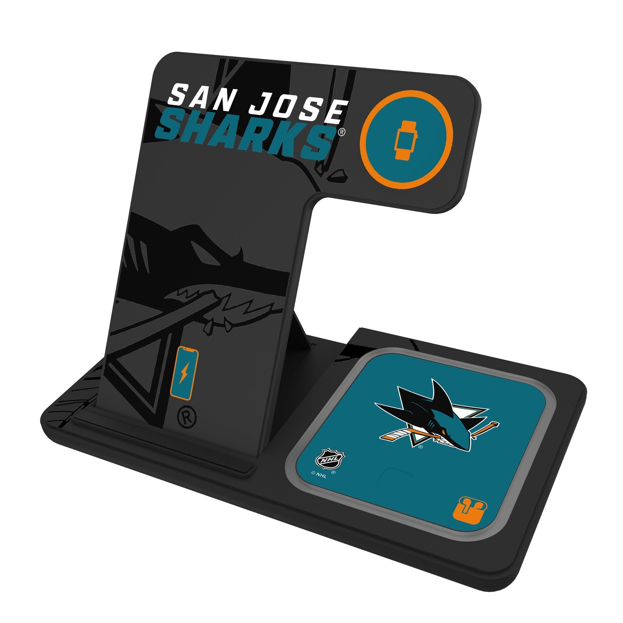 San Jose Sharks Monocolor Tilt 3 in 1 Charging Station - Sports Gifts, Sports Memorabilia, Sports Collectibles, Fan Shop
