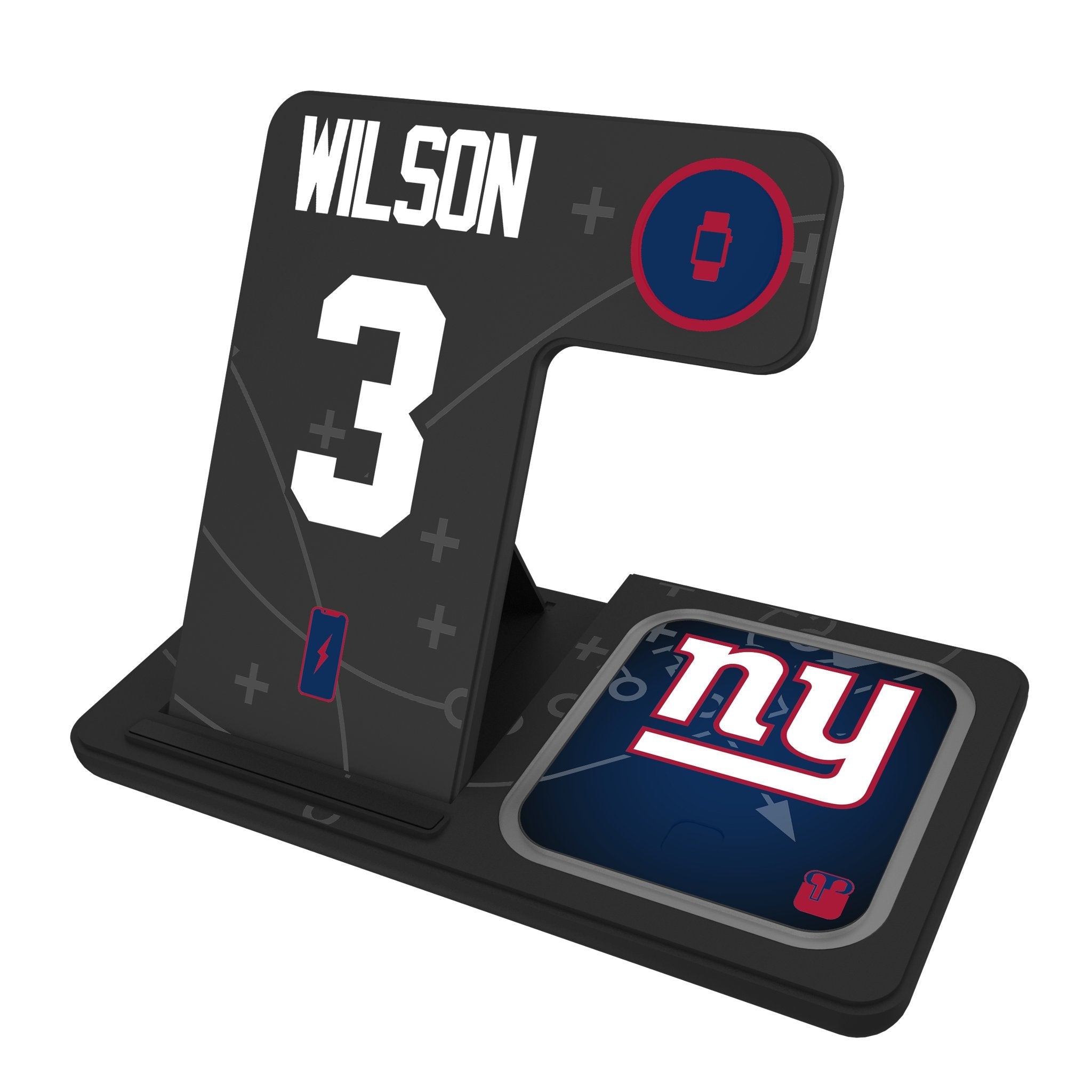 Russell Wilson New York Giants 3 Game Tactic 3 in 1 Charging Station - Sports Gifts, Sports Memorabilia, Sports Collectibles, Fan Shop