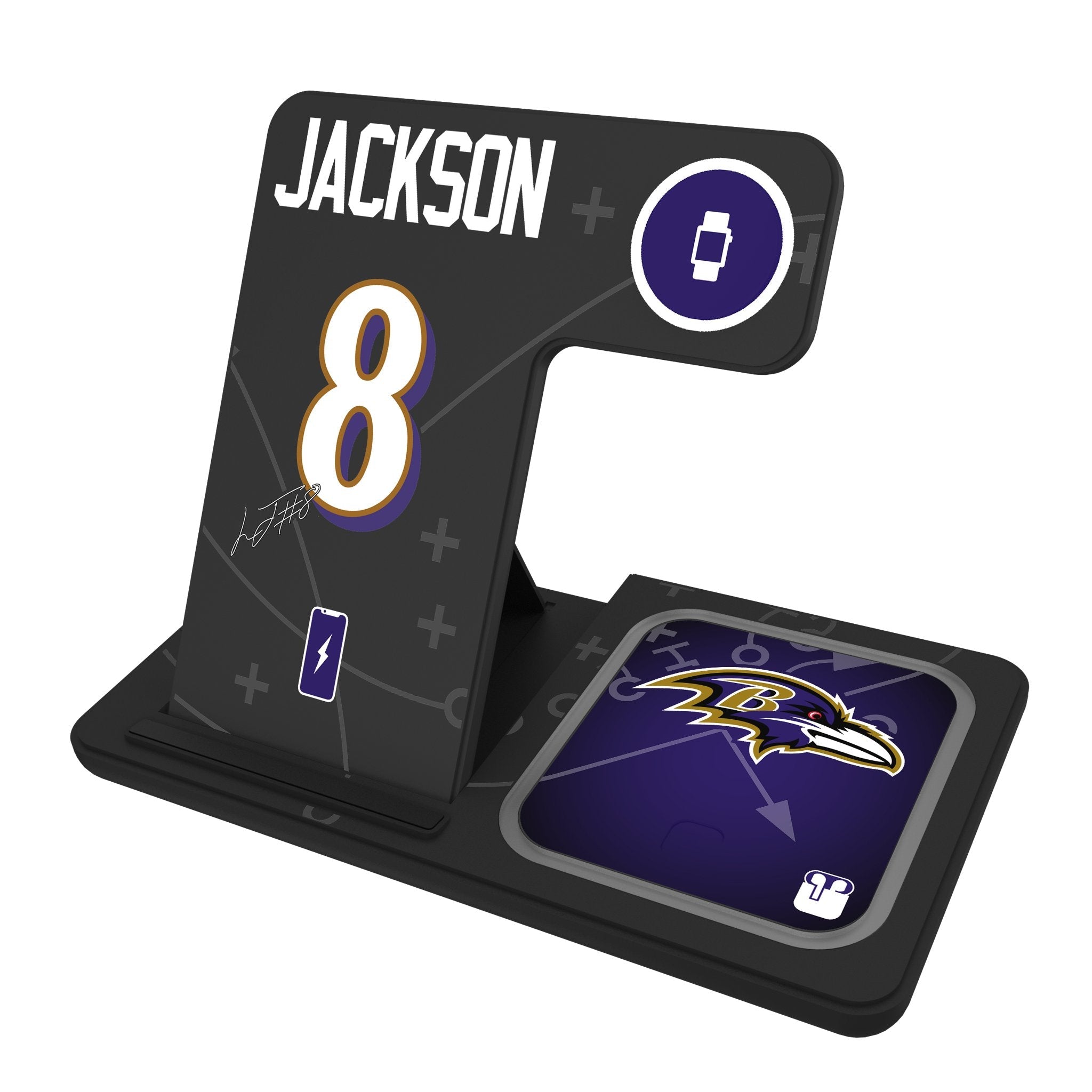 Lamar Jackson Baltimore Ravens 8 Ready 3 in 1 Charging Station - Sports Gifts, Sports Memorabilia, Sports Collectibles, Fan Shop