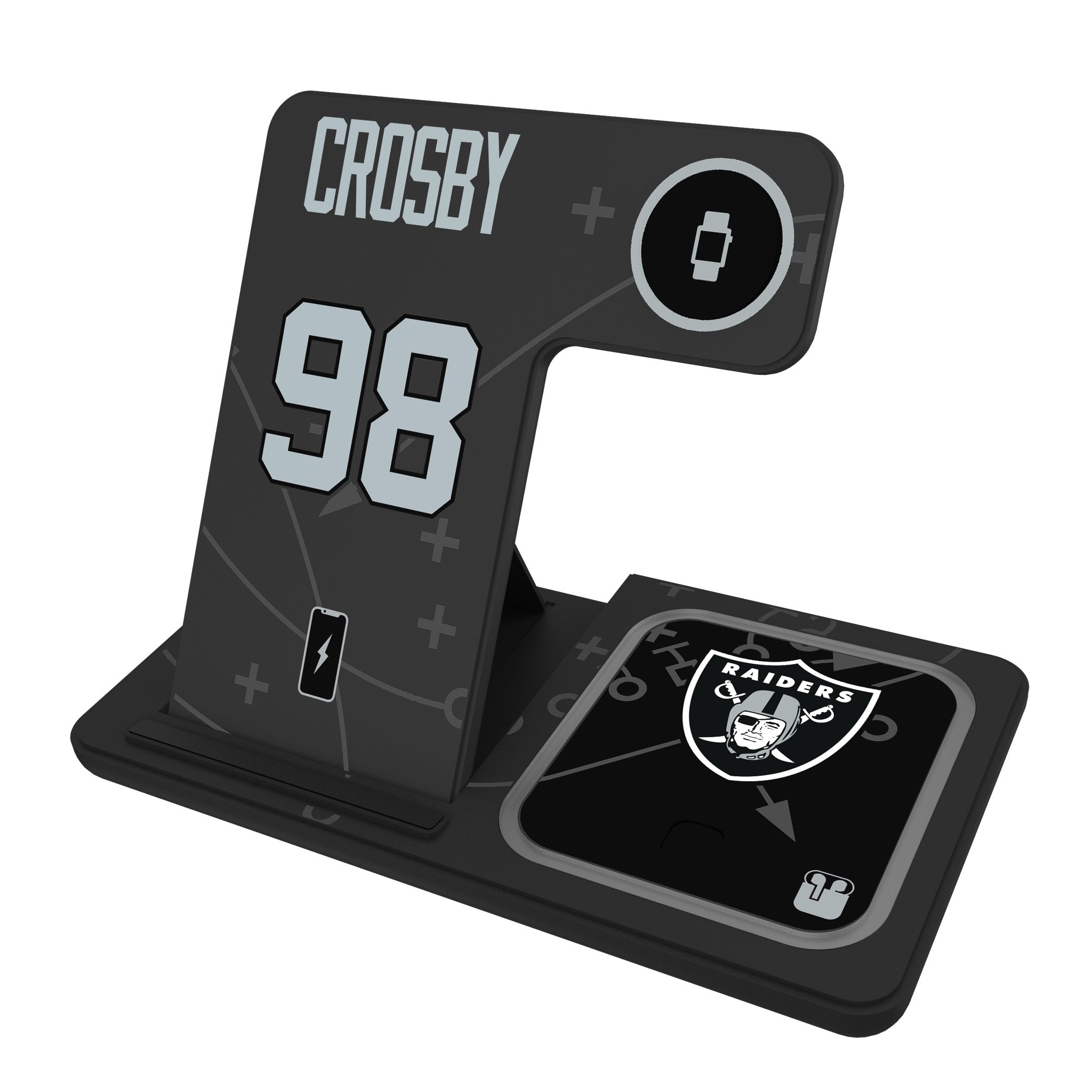 Maxx Crosby Las Vegas Raiders 98 Ready 3 in 1 Charging Station - Sports Gifts, Sports Memorabilia, Sports Collectibles, Fan Shop