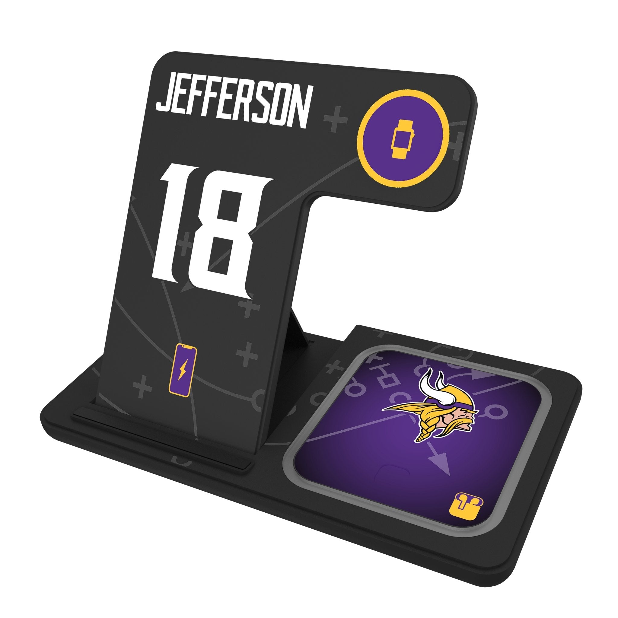 Justin Jefferson Minnesota Vikings 18 Ready 3 in 1 Charging Station - Sports Gifts, Sports Memorabilia, Sports Collectibles, Fan Shop