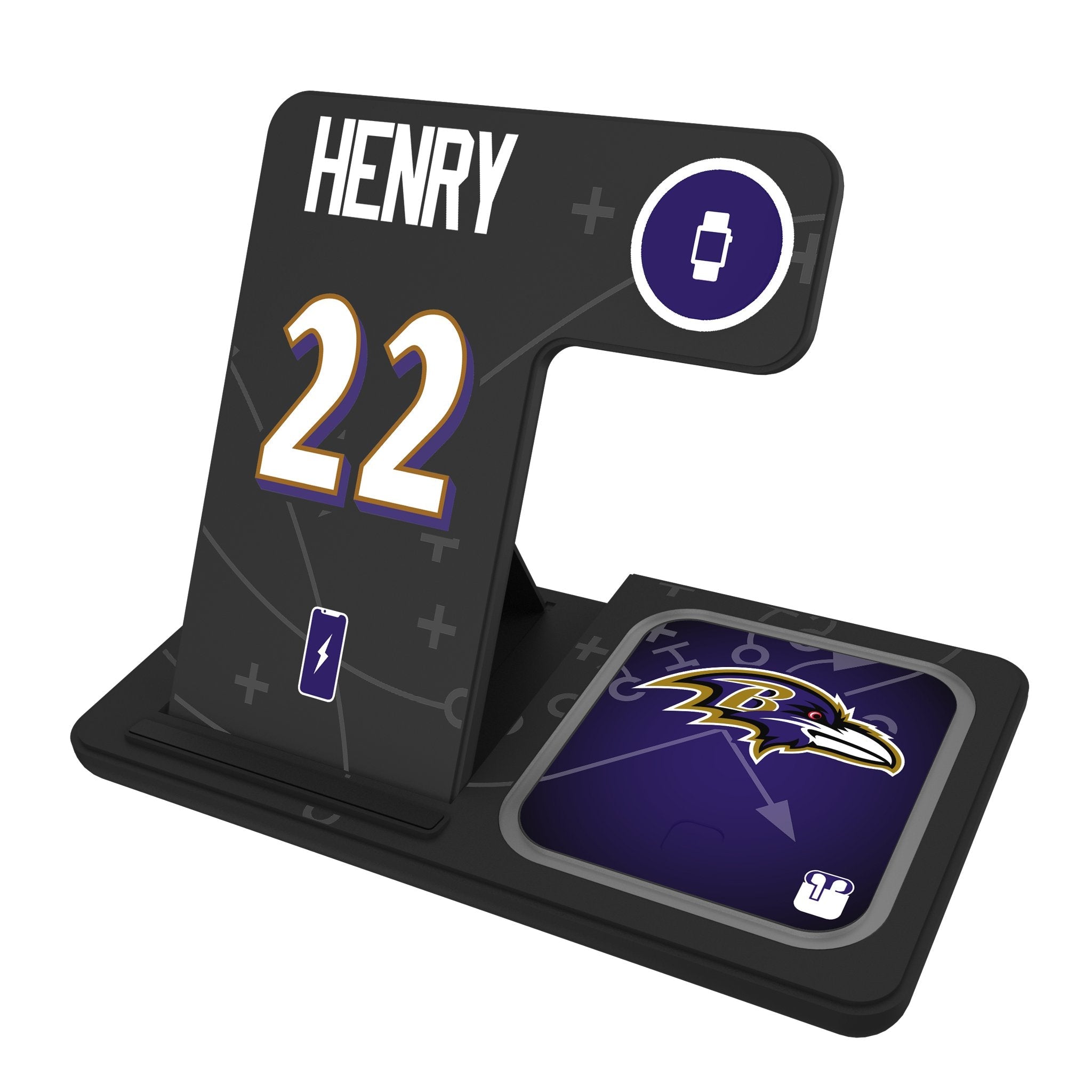 Derrick Henry Baltimore Ravens 22 Ready 3 in 1 Charging Station - Sports Gifts, Sports Memorabilia, Sports Collectibles, Fan Shop
