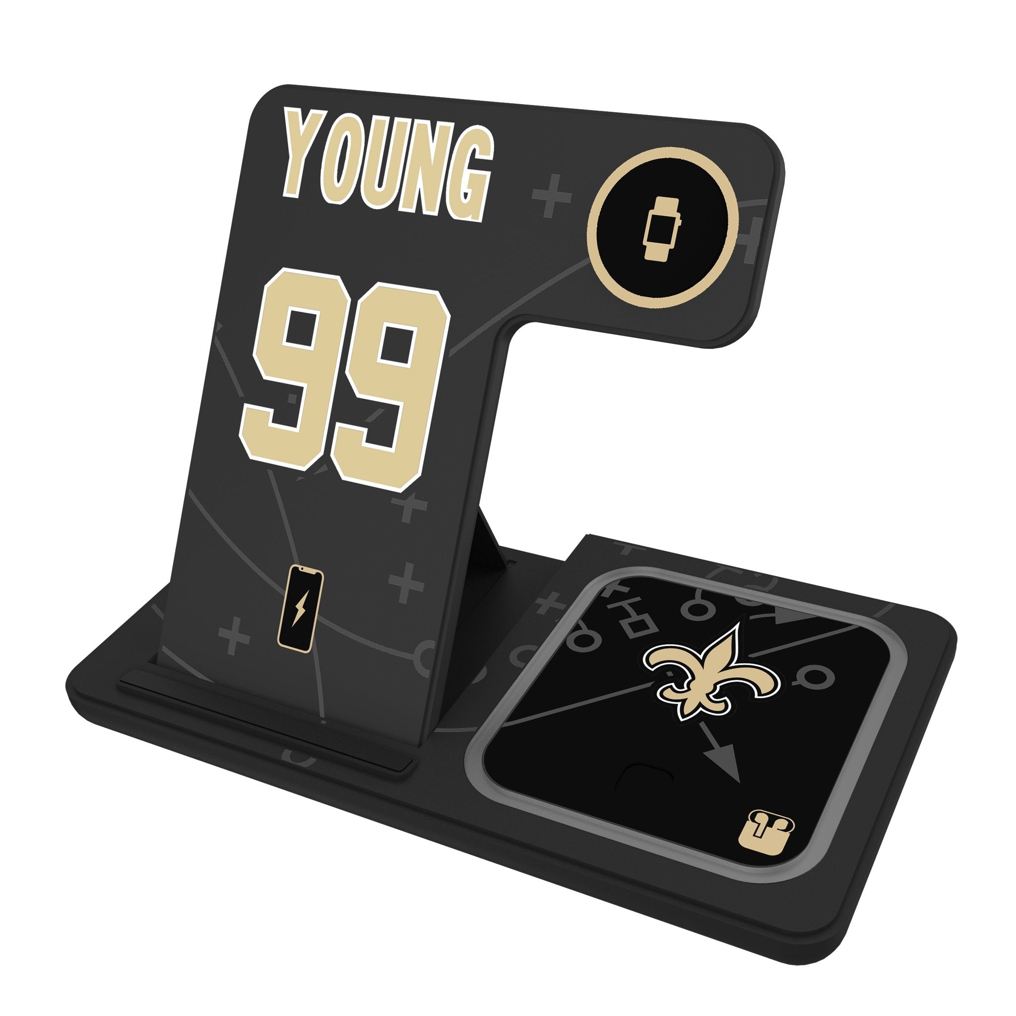 Chase Young New Orleans Saints 99 Ready 3 in 1 Charging Station - Sports Gifts, Sports Memorabilia, Sports Collectibles, Fan Shop