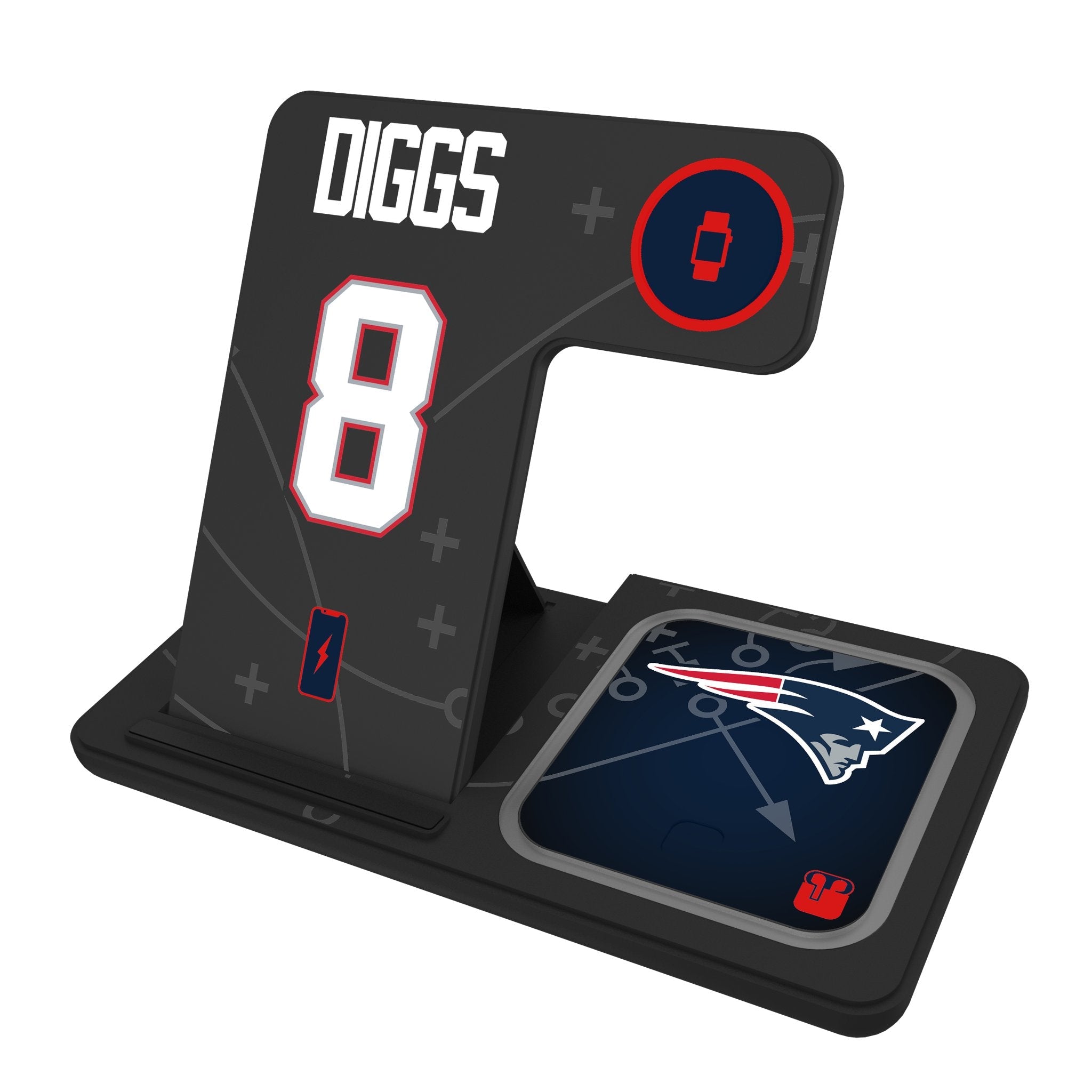 Stefon Diggs New England Patriots 8 Game Tactic 3 in 1 Charging Station - Sports Gifts, Sports Memorabilia, Sports Collectibles, Fan Shop