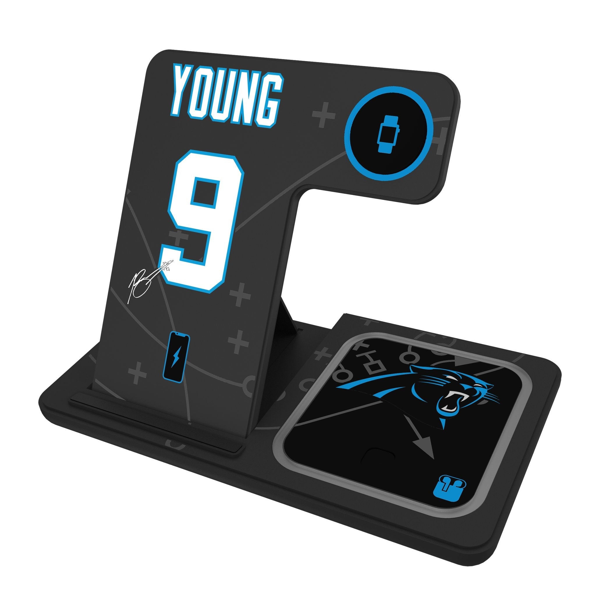 Bryce Young Carolina Panthers 9 Ready 3 in 1 Charging Station - Sports Gifts, Sports Memorabilia, Sports Collectibles, Fan Shop