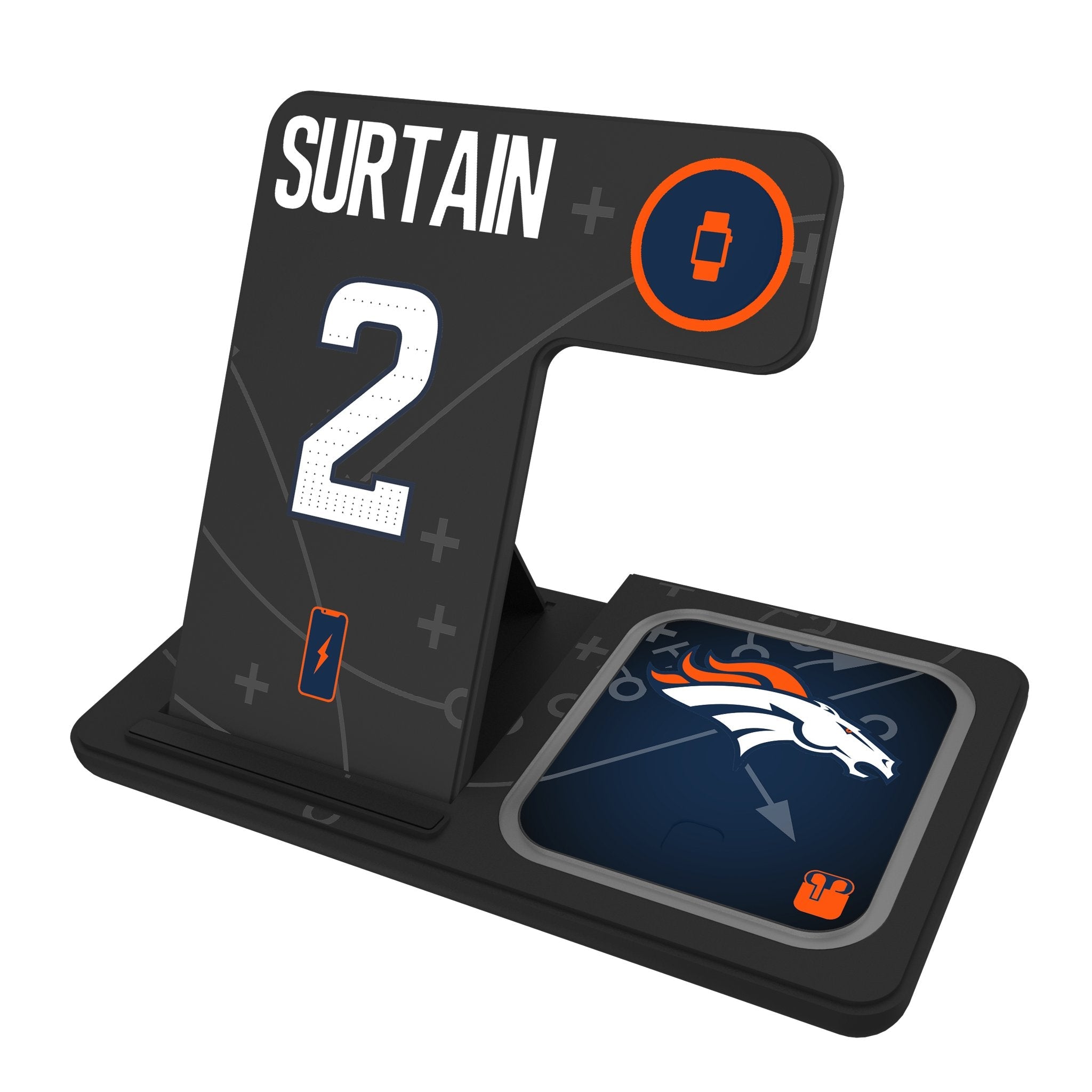 Pat Surtain II Denver Broncos 2 Game Tactic 3 in 1 Charging Station - Sports Gifts, Sports Memorabilia, Sports Collectibles, Fan Shop