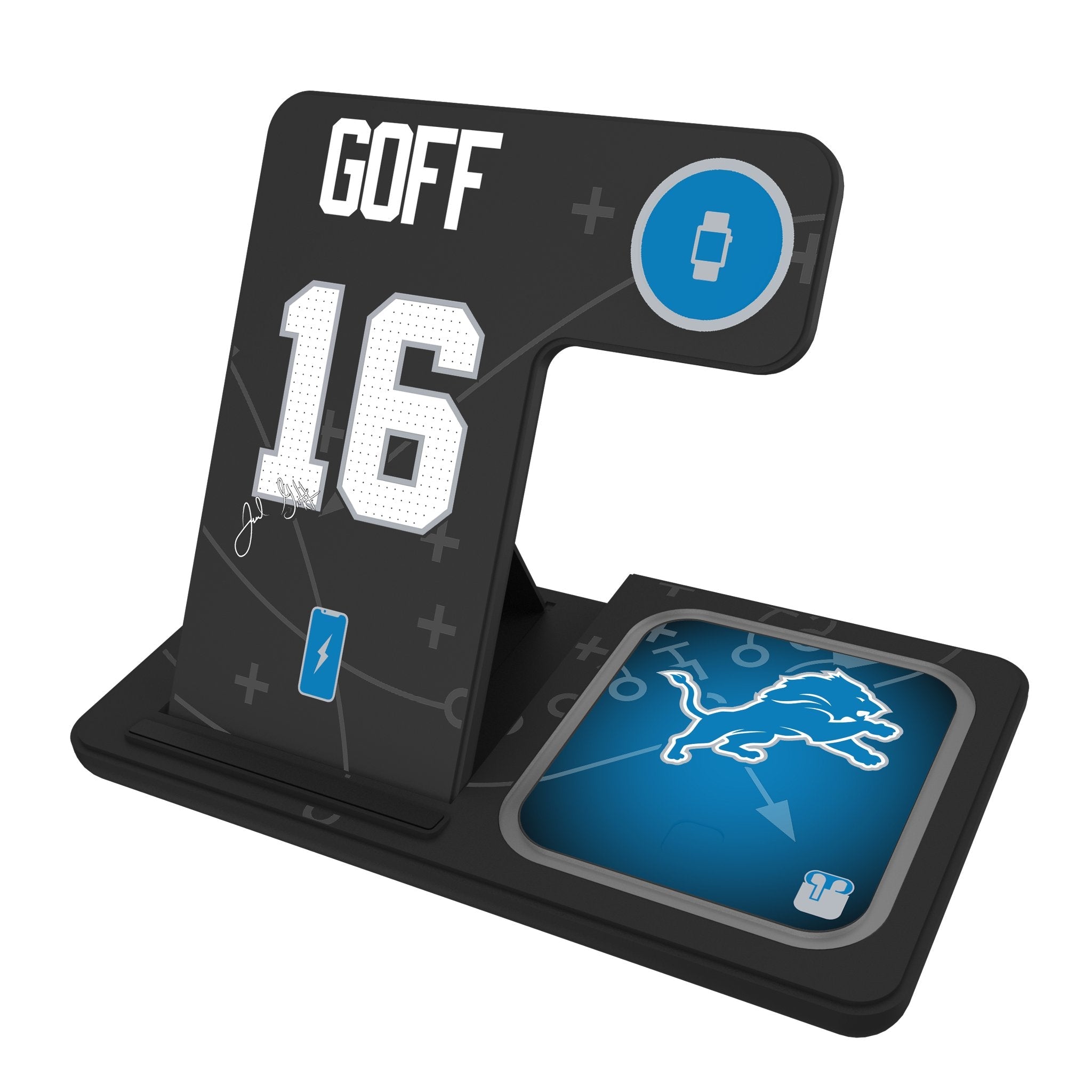 Jared Goff Detroit Lions 16 Ready 3 in 1 Charging Station - Sports Gifts, Sports Memorabilia, Sports Collectibles, Fan Shop