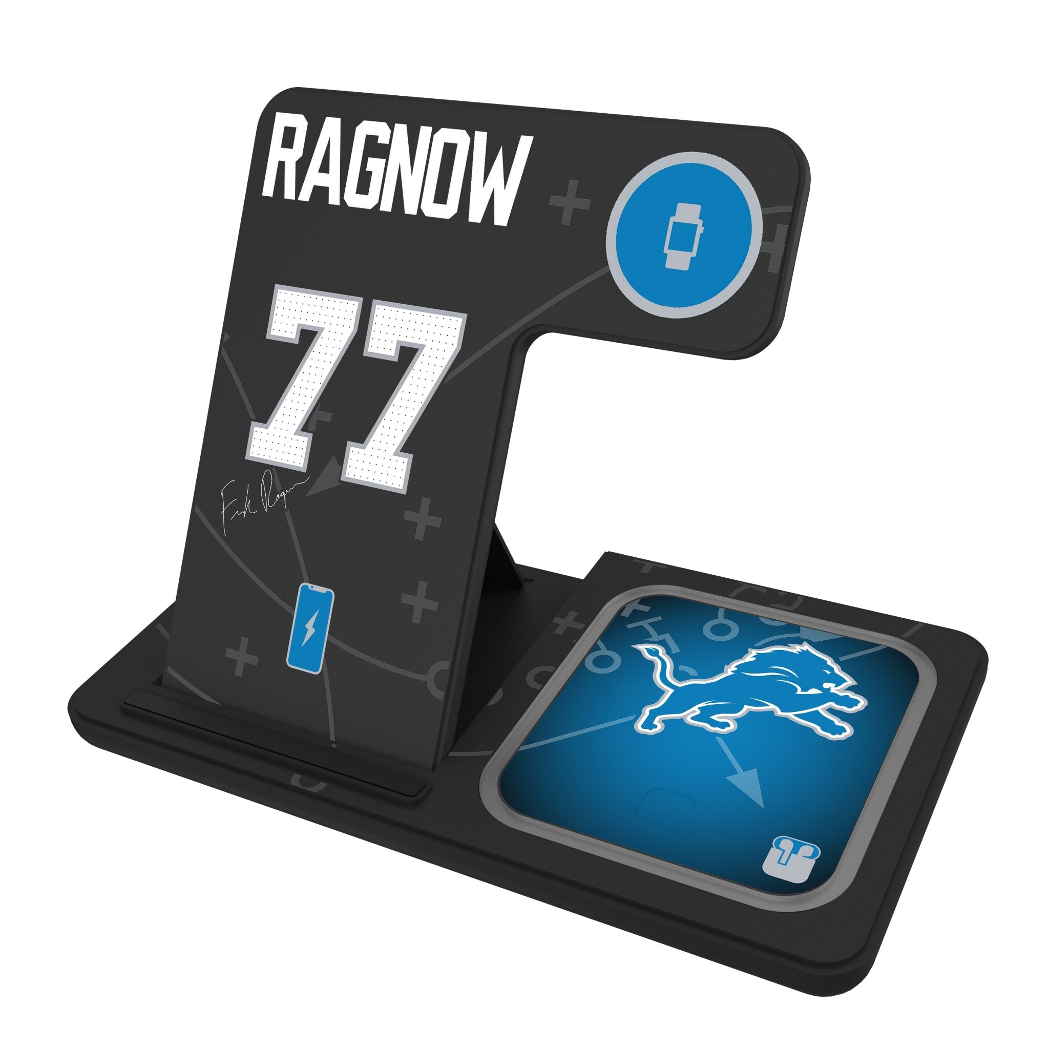 Frank Ragnow Detroit Lions 77 Ready 3 in 1 Charging Station - Sports Gifts, Sports Memorabilia, Sports Collectibles, Fan Shop