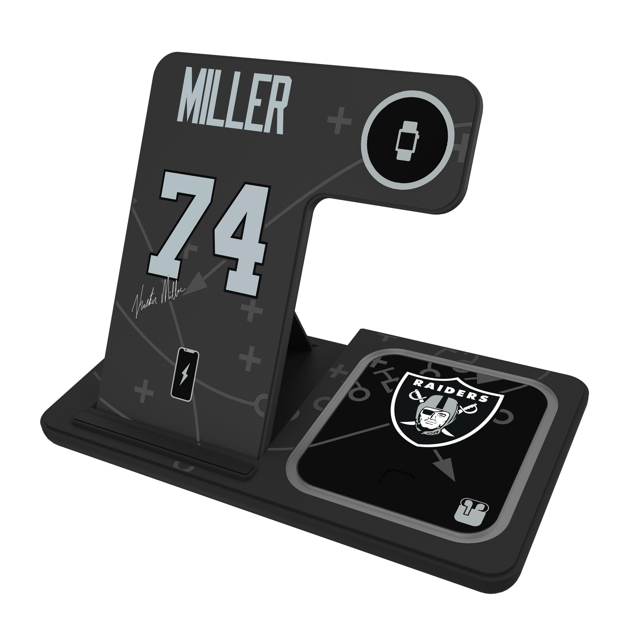 Kolton Miller Las Vegas Raiders 74 Ready 3 in 1 Charging Station - Sports Gifts, Sports Memorabilia, Sports Collectibles, Fan Shop