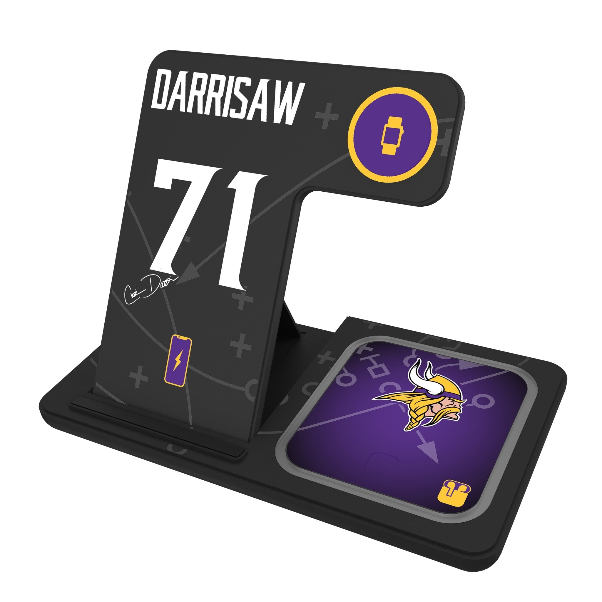 Christian Darrisaw Minnesota Vikings 71 Ready 3 in 1 Charging Station - Sports Gifts, Sports Memorabilia, Sports Collectibles, Fan Shop