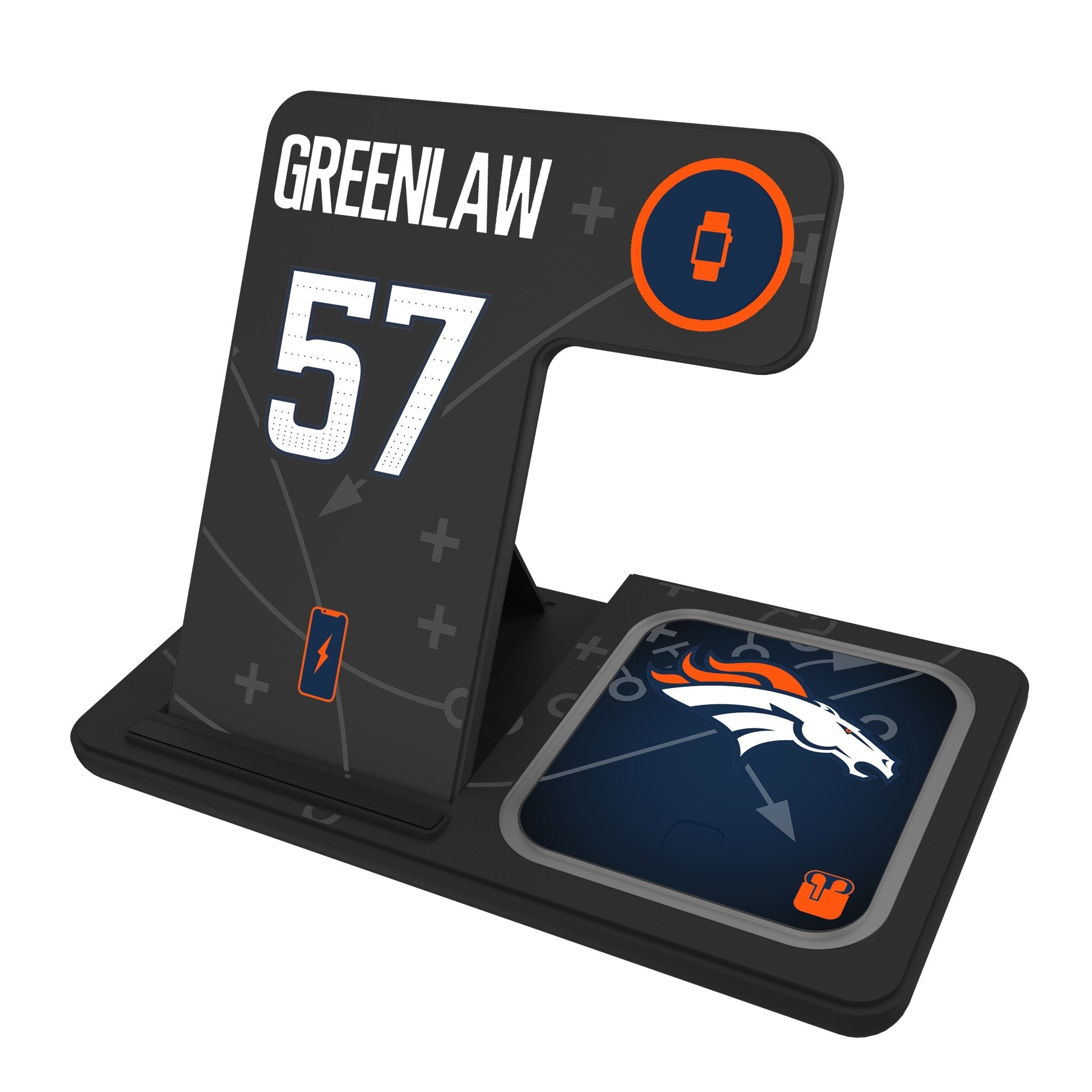 Dre Greenlaw Denver Broncos 57 Game Tactic 3 in 1 Charging Station - Sports Gifts, Sports Memorabilia, Sports Collectibles, Fan Shop