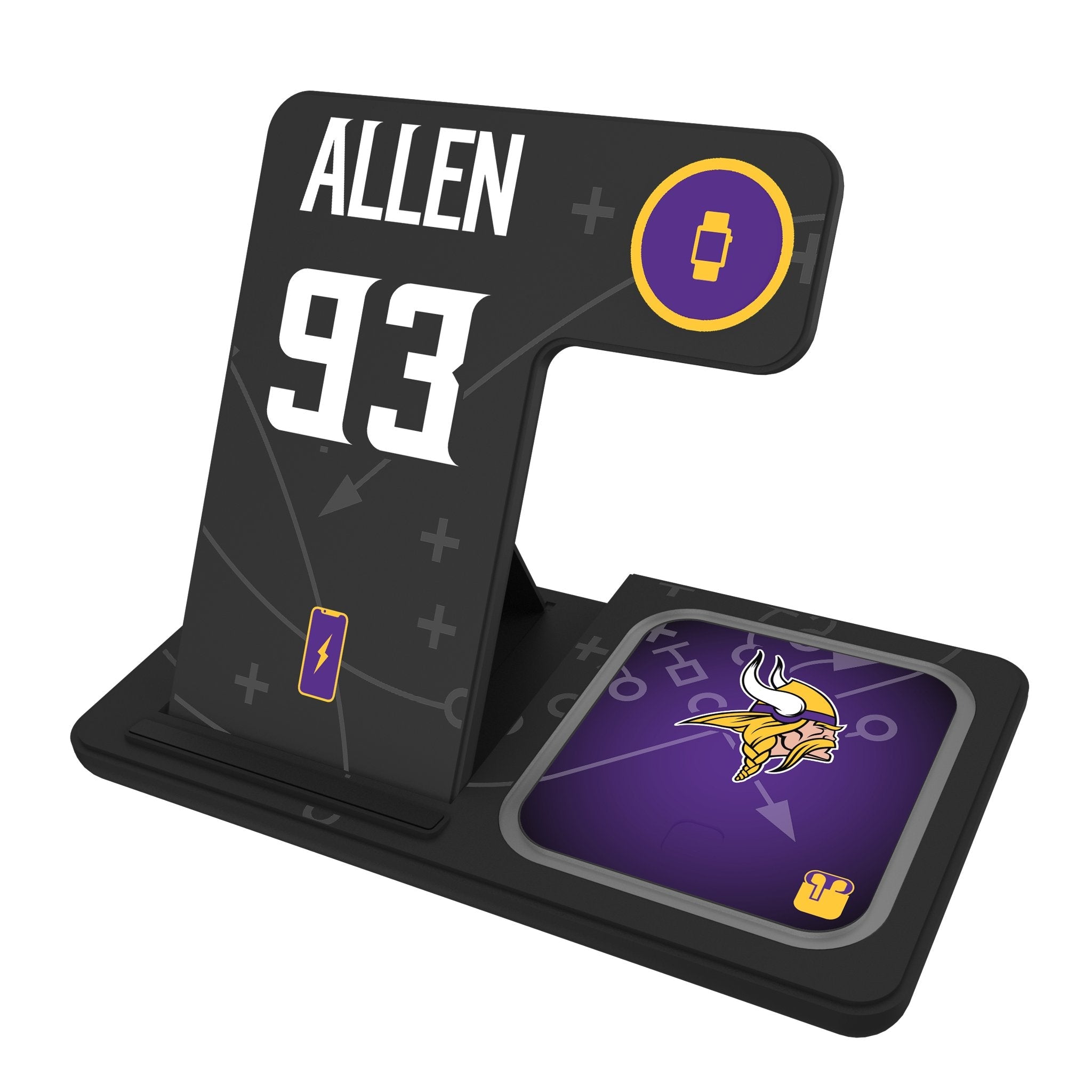 Jonathan Allen Minnesota Vikings 93 Game Tactic 3 in 1 Charging Station - Sports Gifts, Sports Memorabilia, Sports Collectibles, Fan Shop